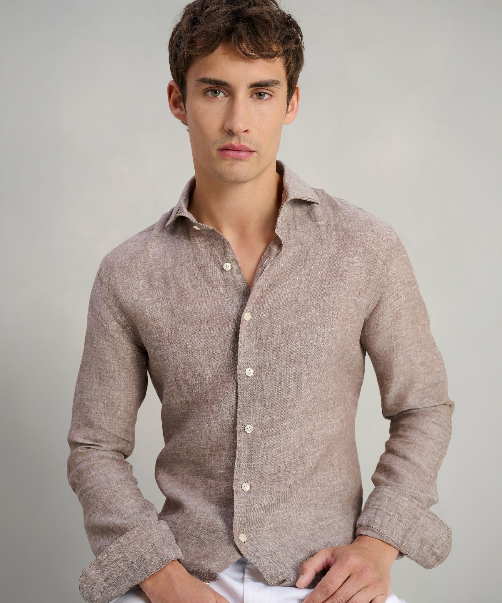 Profuomo Overhemd linnen bruin - The Society Shop
