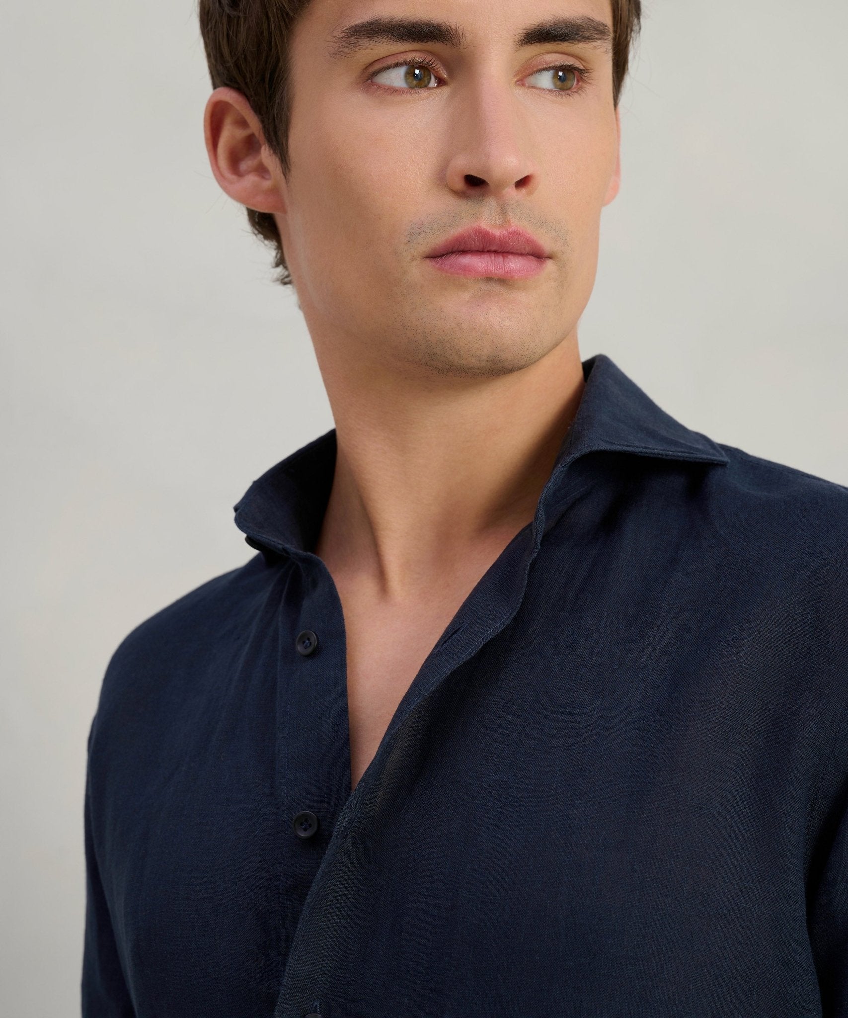 Profuomo Overhemd linnen donkerblauw - The Society Shop