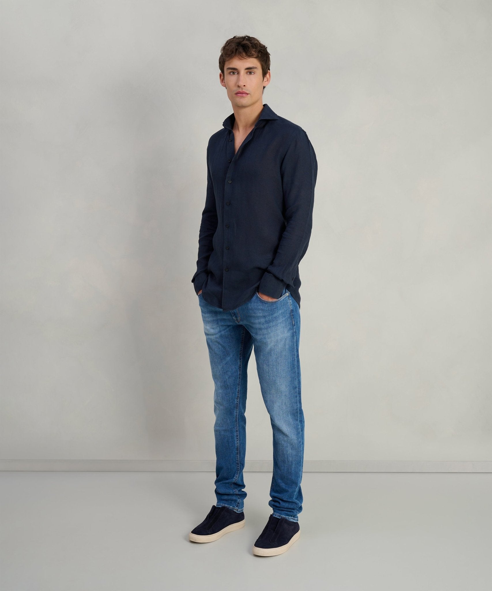 Profuomo Overhemd linnen donkerblauw - The Society Shop