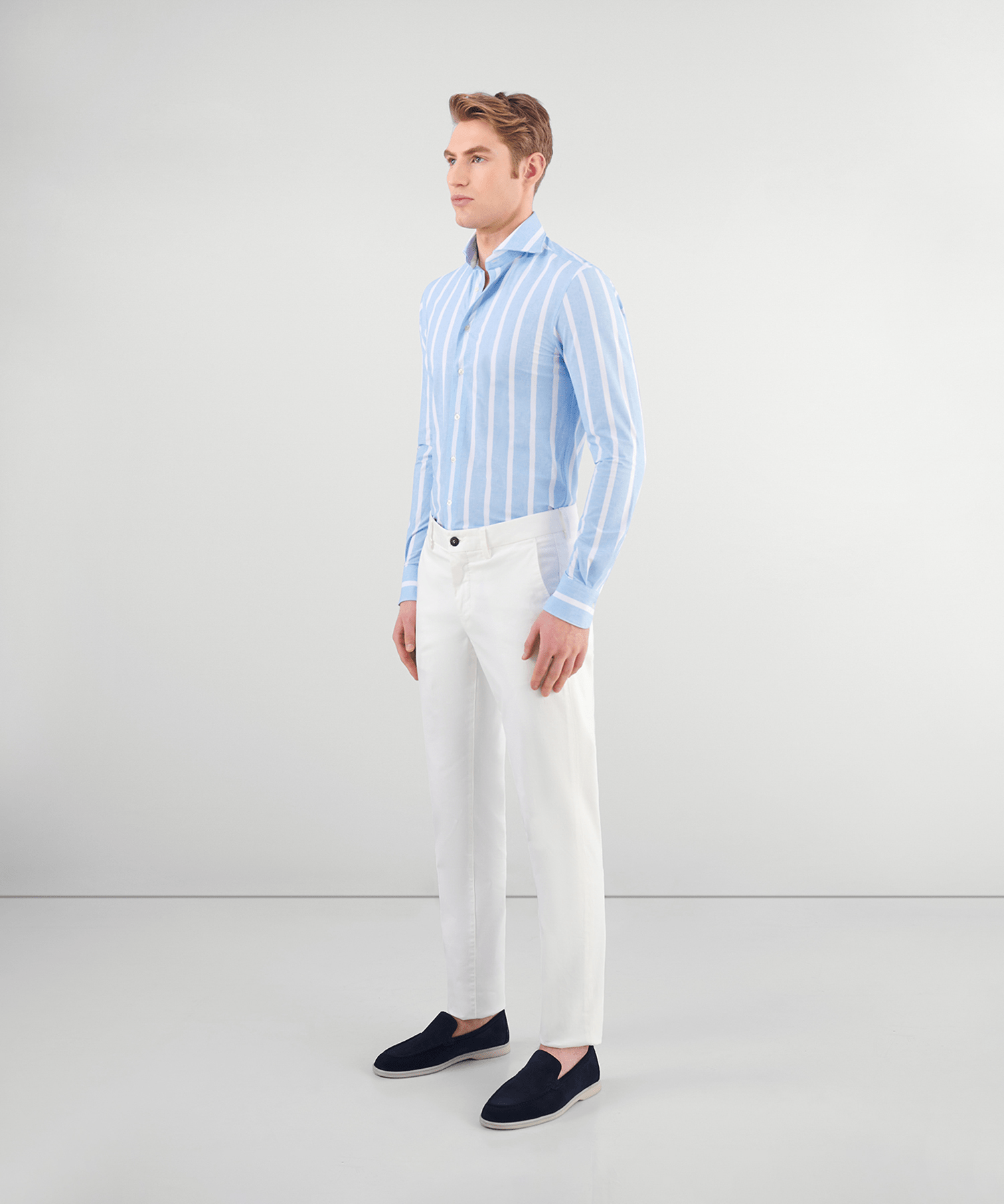 SOCI3TY Overhemd techfabric lichtblauw/wit gestreept - The Society Shop