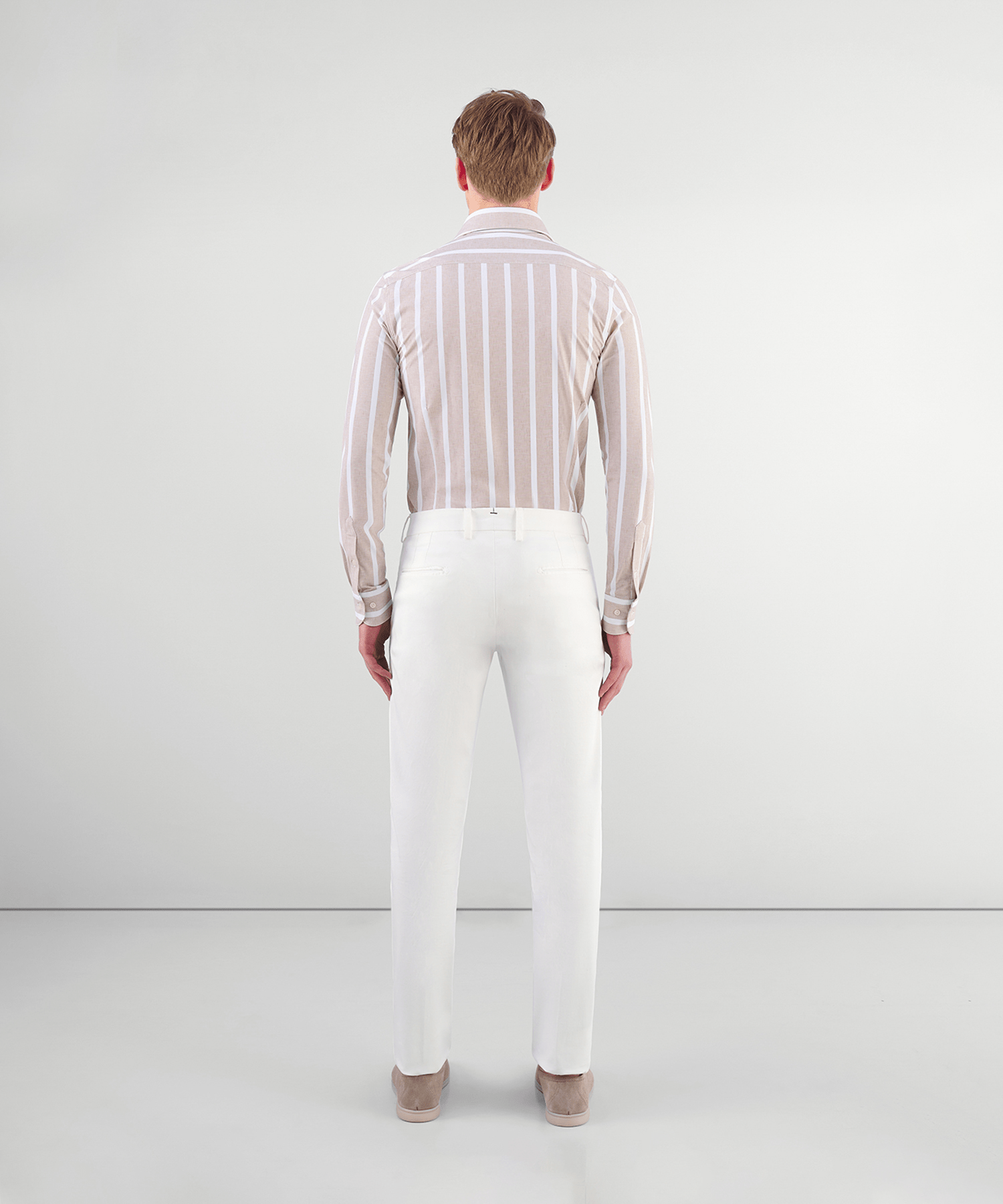 SOCI3TY Overhemd techfabric wit/taupe gestreept - The Society Shop