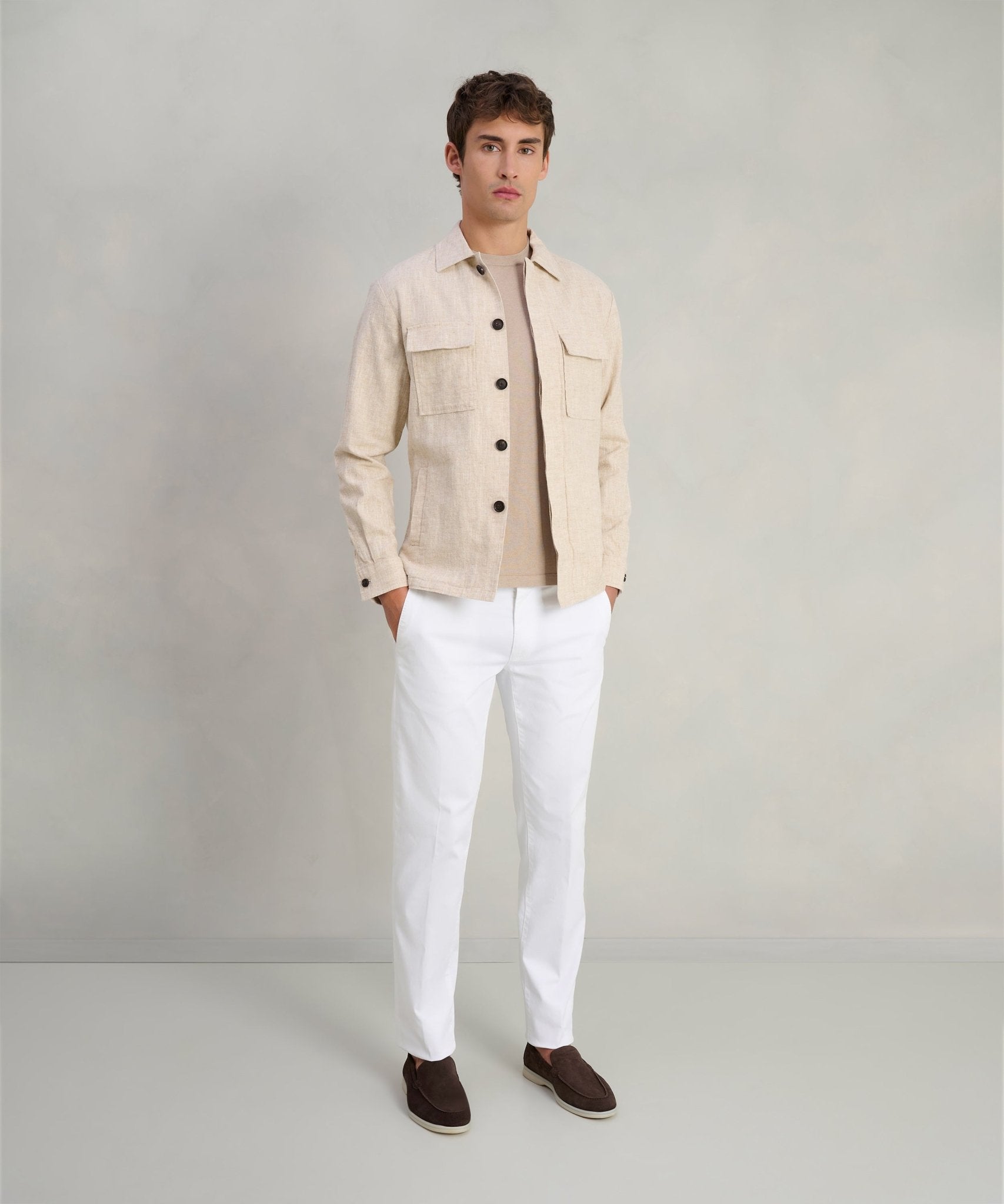 Profuomo Overshirt linnen/katoen beige - The Society Shop