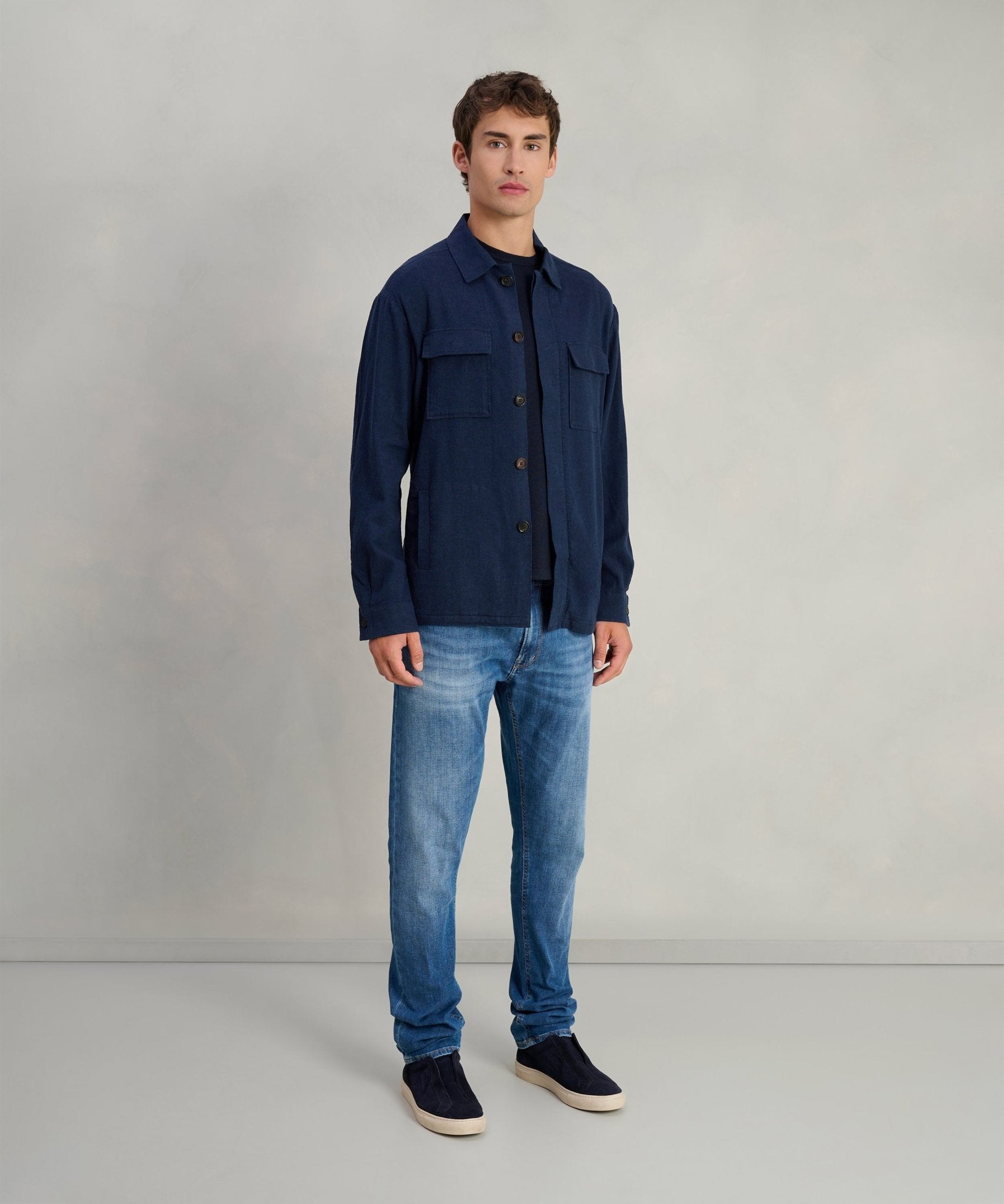 Profuomo Overshirt linnen/viscose stretch donkerblauw - The Society Shop