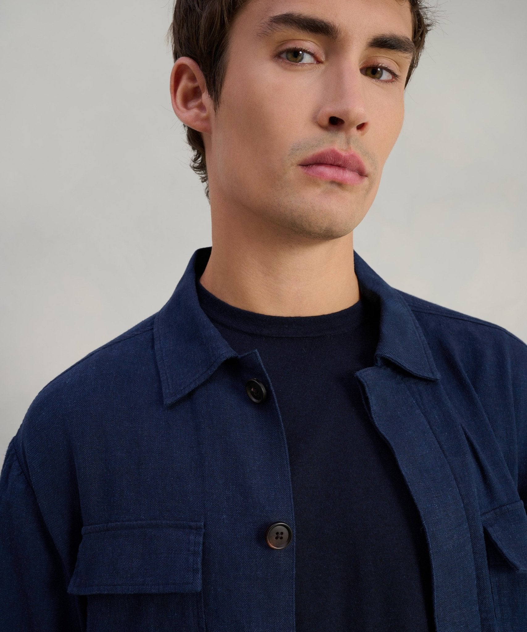 Profuomo Overshirt linnen/viscose stretch donkerblauw - The Society Shop