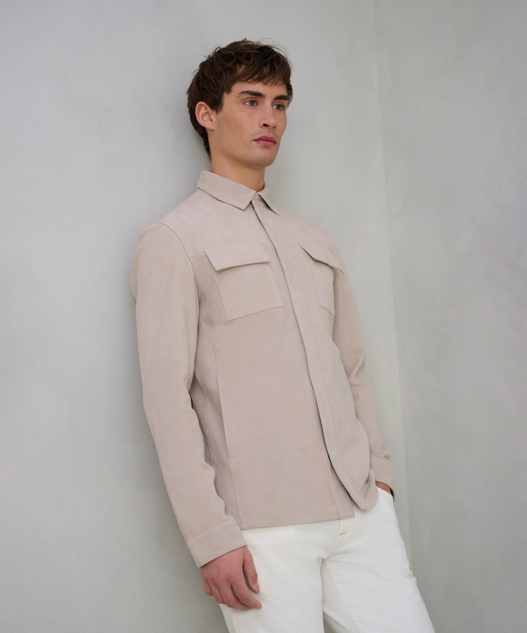 SOCI3TY Overshirt suède off - white - THE SOCIETY SHOP