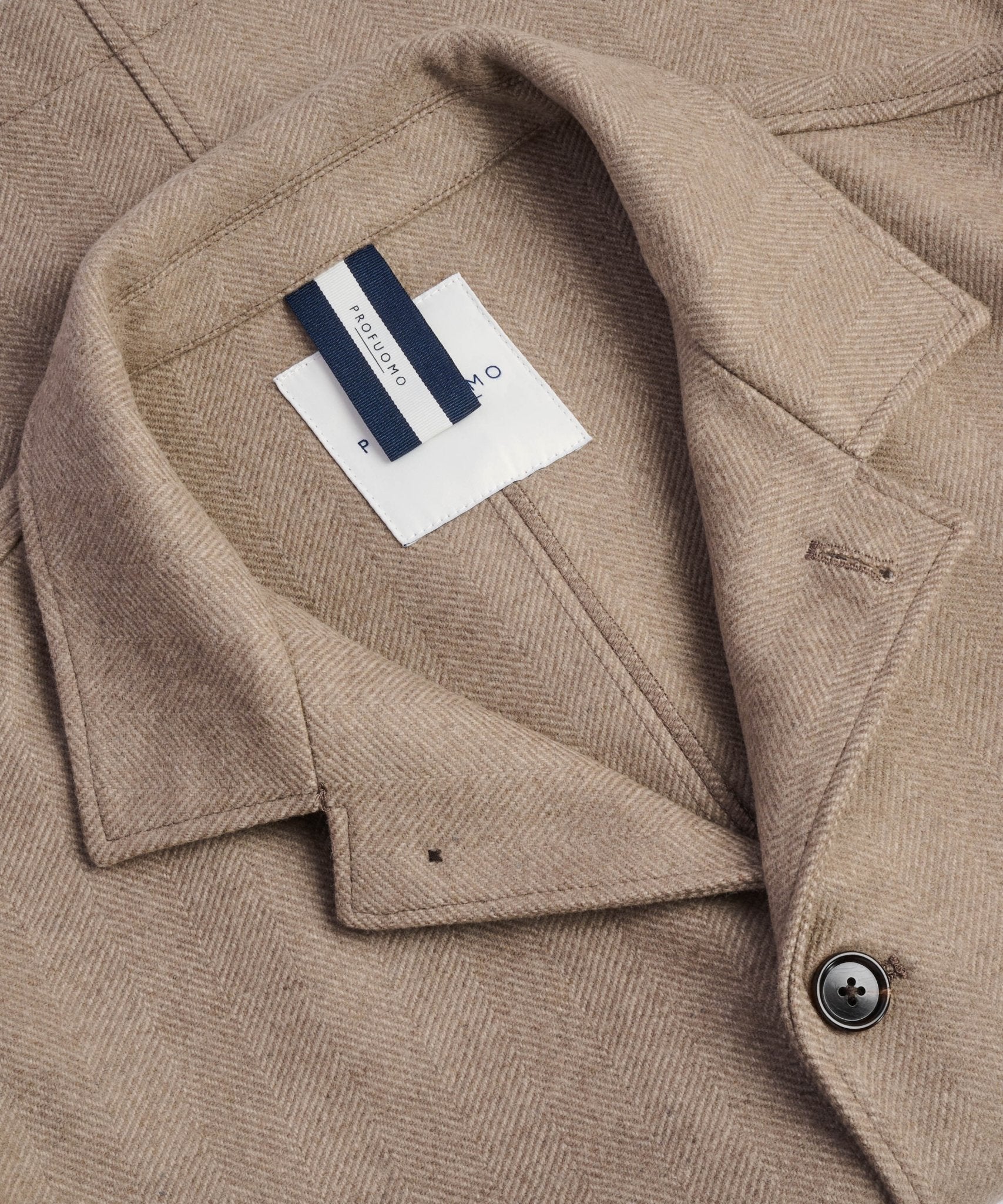 Profuomo Overshirt wol visgraat beige - THE SOCIETY SHOP