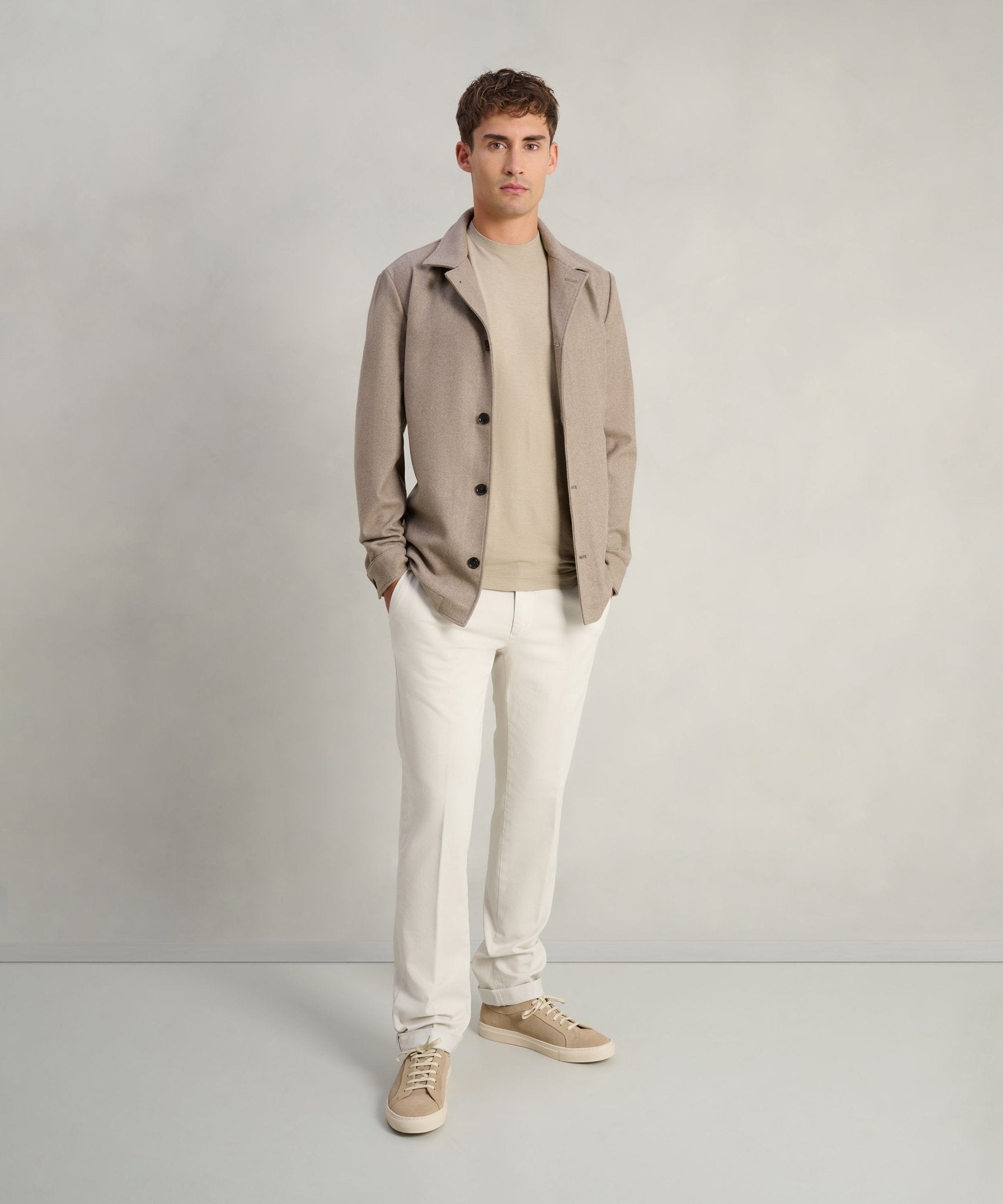 Profuomo Overshirt wol visgraat beige - THE SOCIETY SHOP