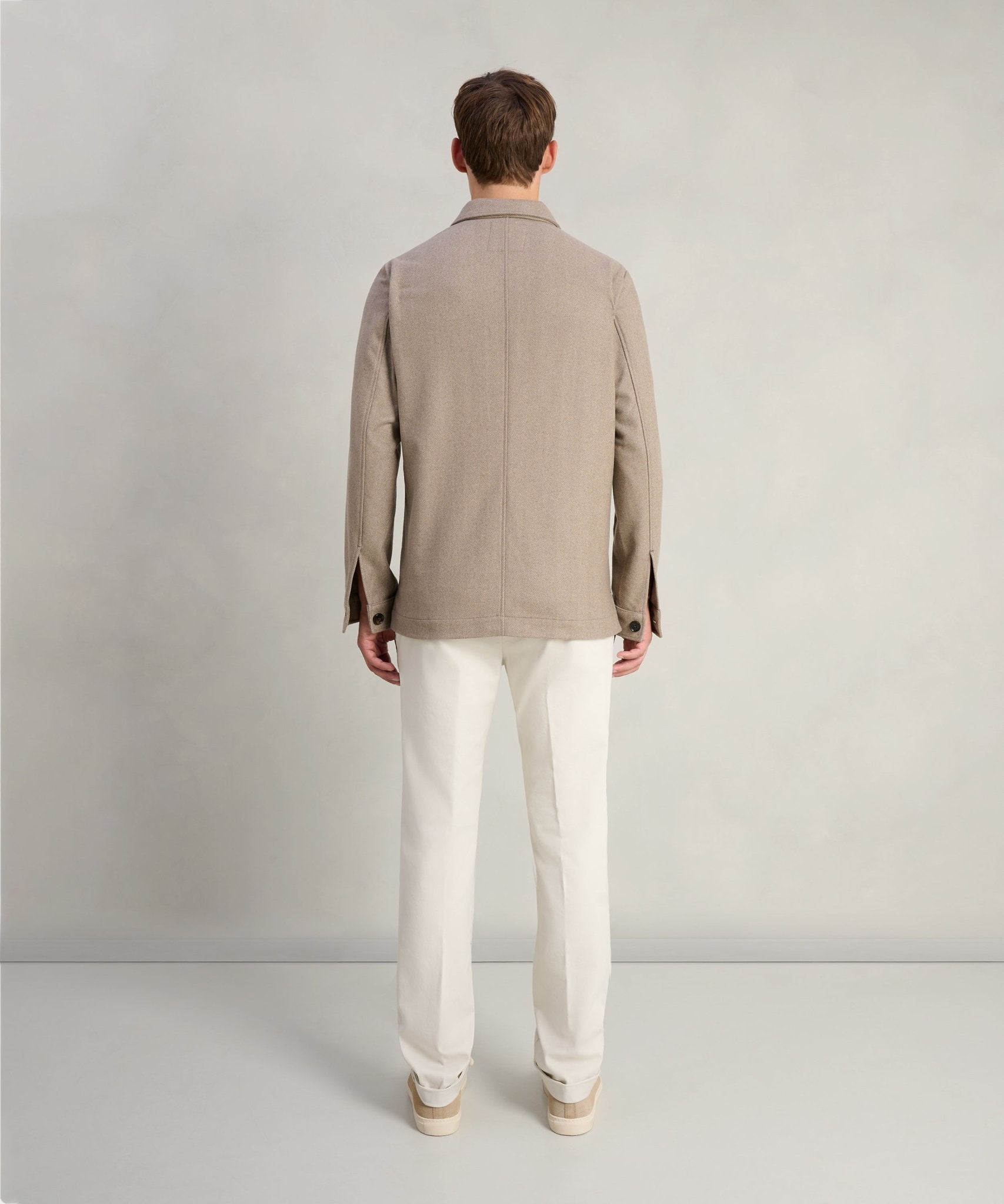 Profuomo Overshirt wol visgraat beige - THE SOCIETY SHOP