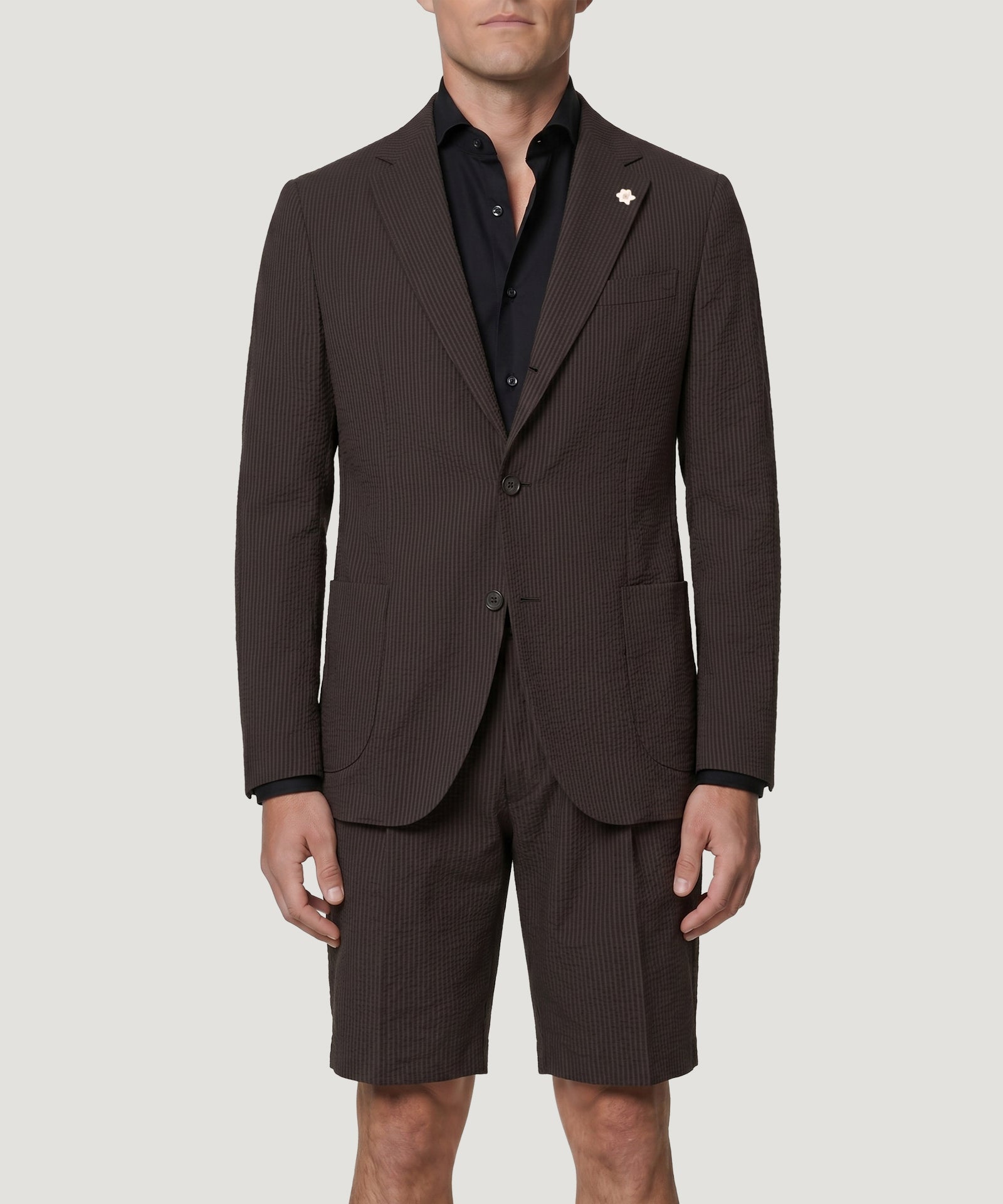 SOCI3TY Limited Fashion Pak met shorts LIGHTEST seersucker wol/zijde donkerbruin - THE SOCIETY SHOP