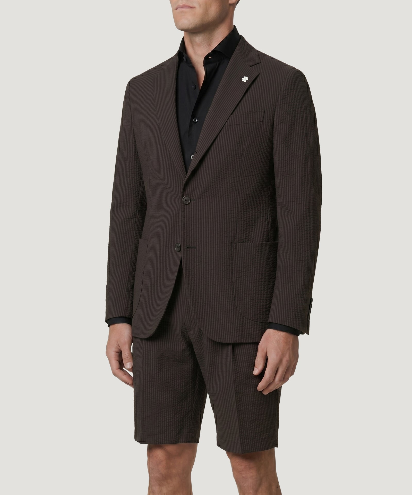 SOCI3TY Limited Fashion Pak met shorts LIGHTEST seersucker wol/zijde donkerbruin - THE SOCIETY SHOP
