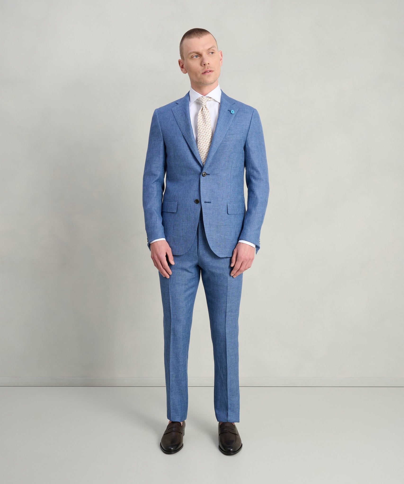 Corneliani Pak scheerwol/linnen/zijde middenblauw - THE SOCIETY SHOP