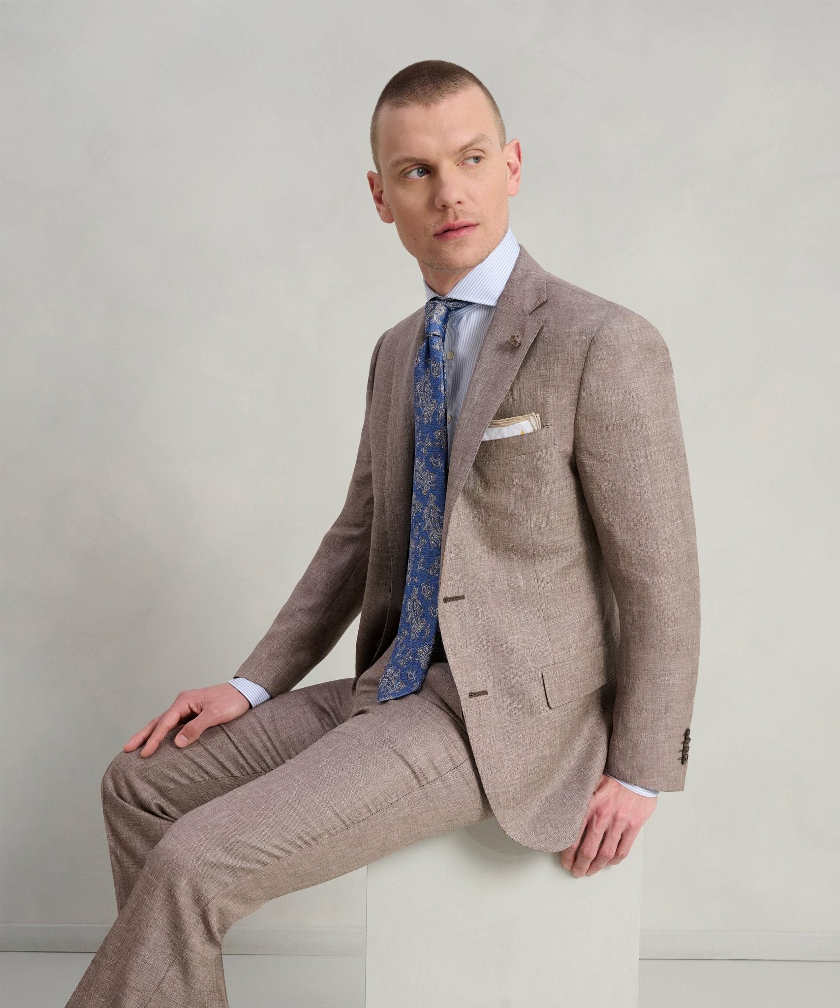 Corneliani Pak scheerwol/linnen/zijde taupe - THE SOCIETY SHOP