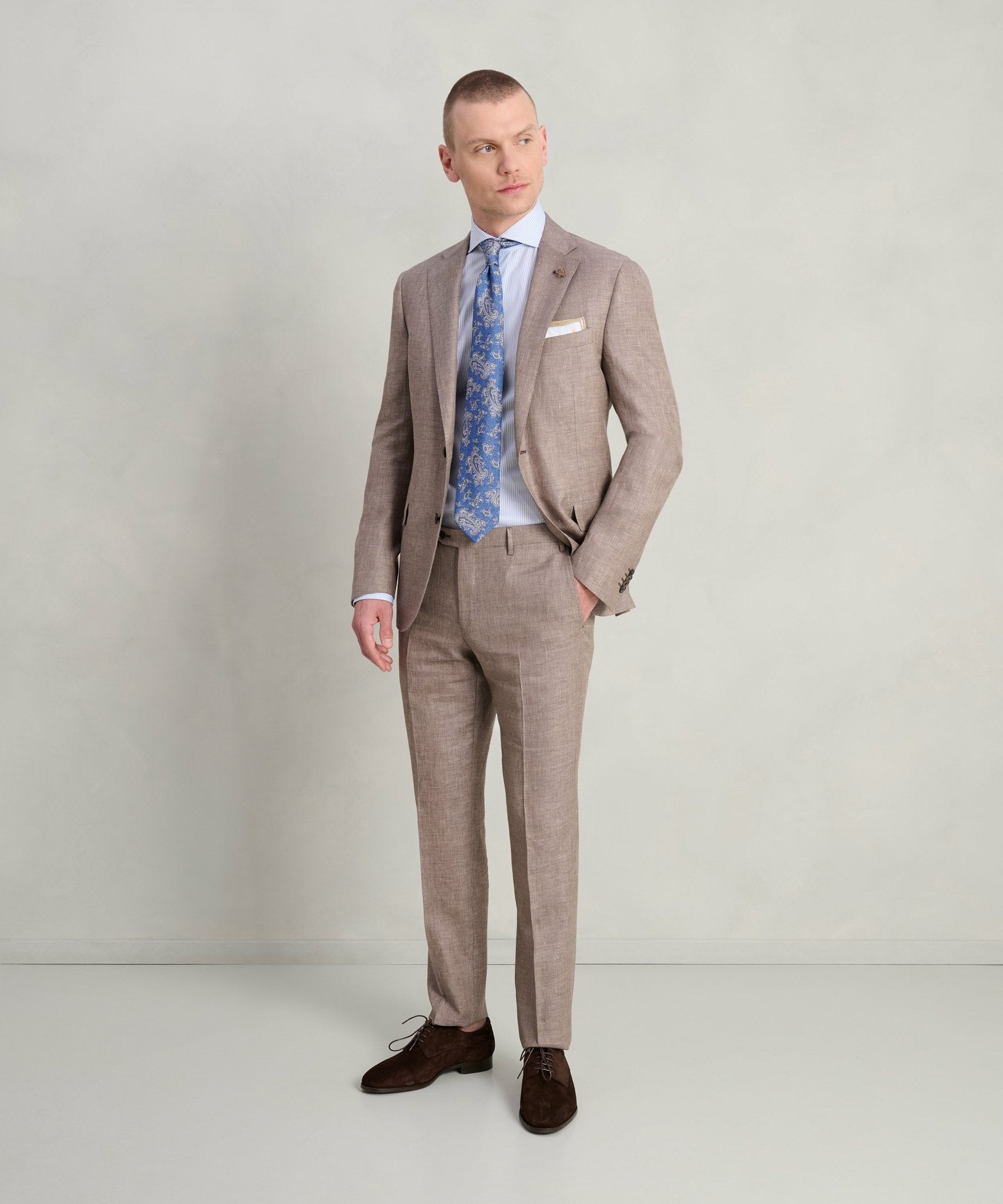 Corneliani Pak scheerwol/linnen/zijde taupe - THE SOCIETY SHOP