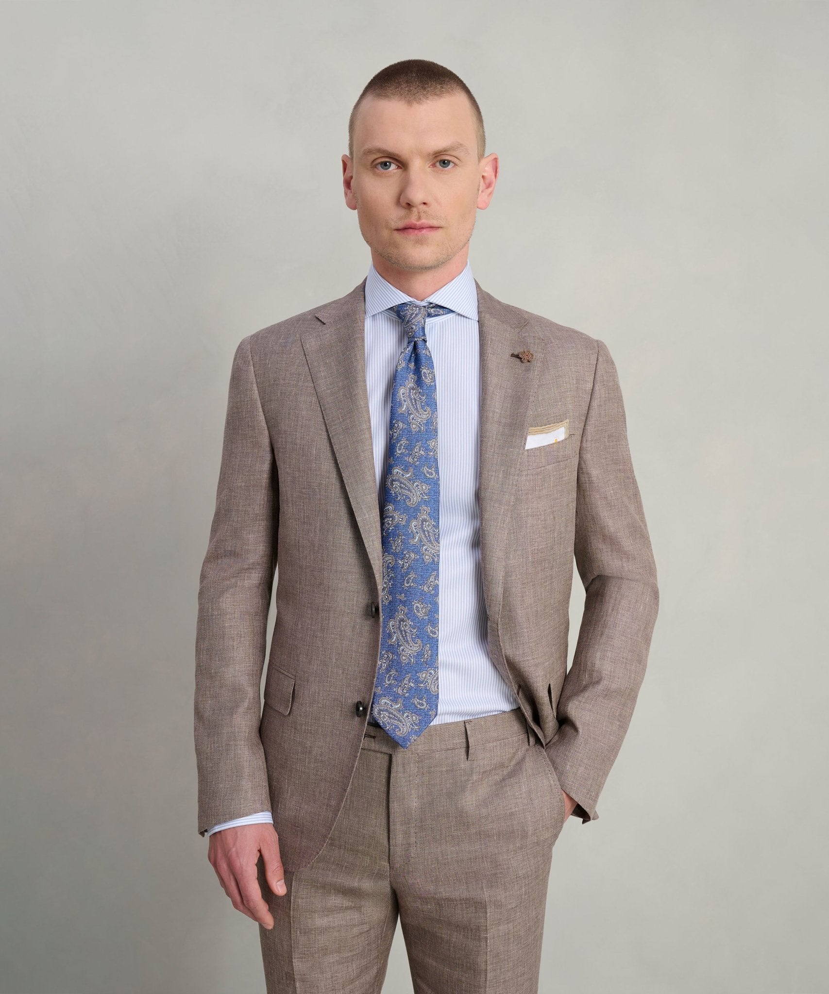 Corneliani Pak scheerwol/linnen/zijde taupe - THE SOCIETY SHOP