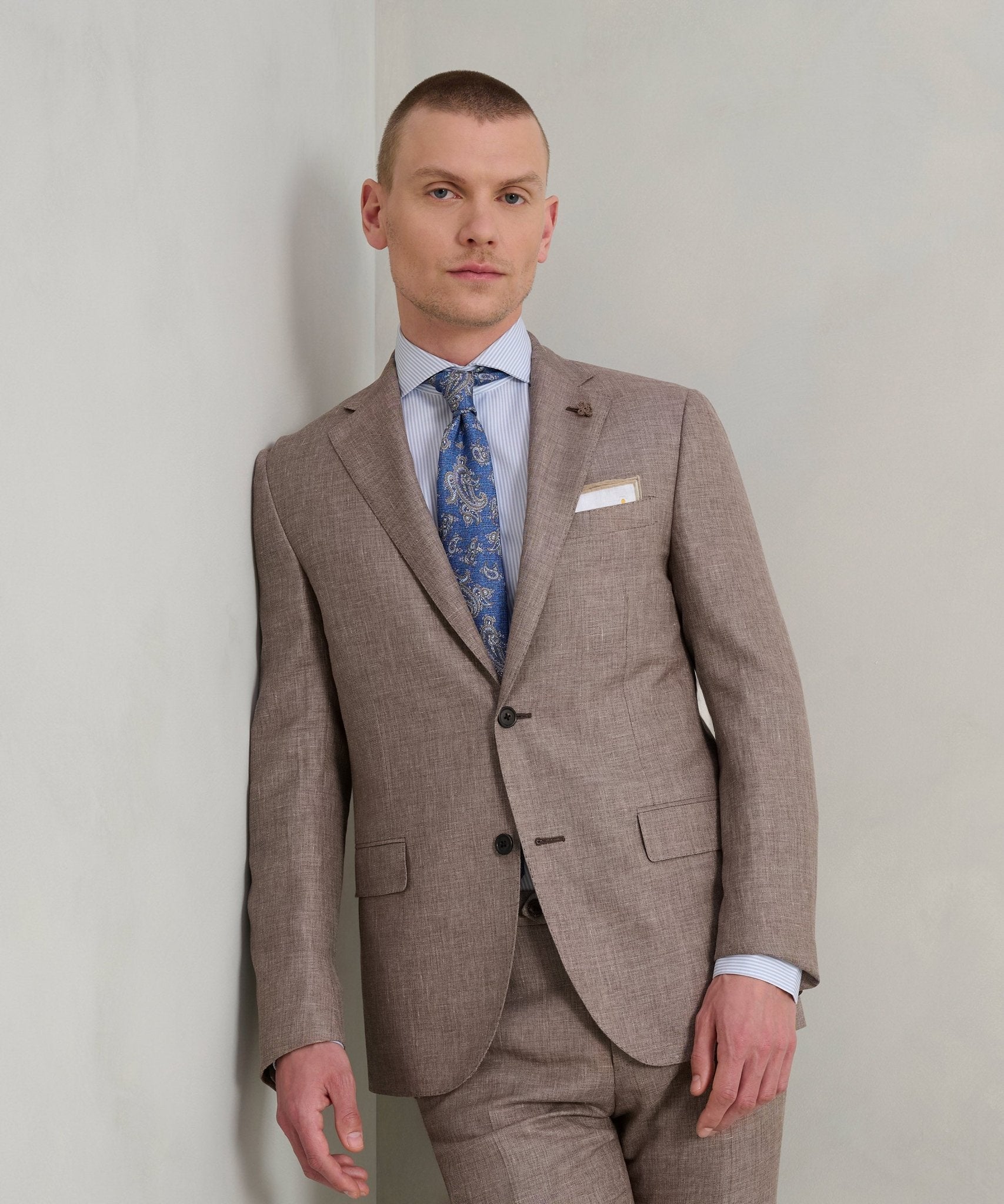 Corneliani Pak scheerwol/linnen/zijde taupe - THE SOCIETY SHOP
