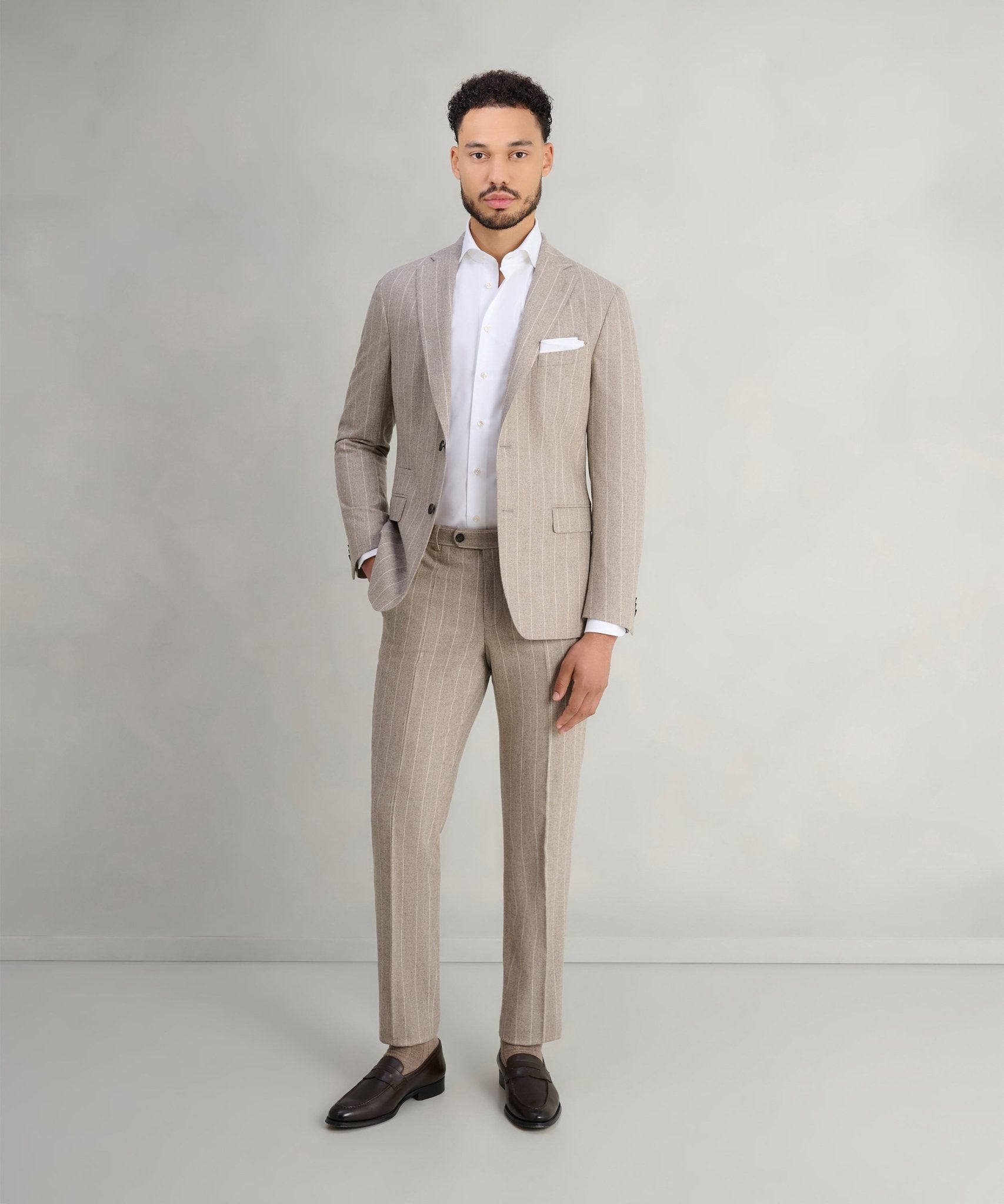 SOCI3TY Limited Pak wol beige gestreept (woven by Vitale Barberis Canonico) - The Society Shop