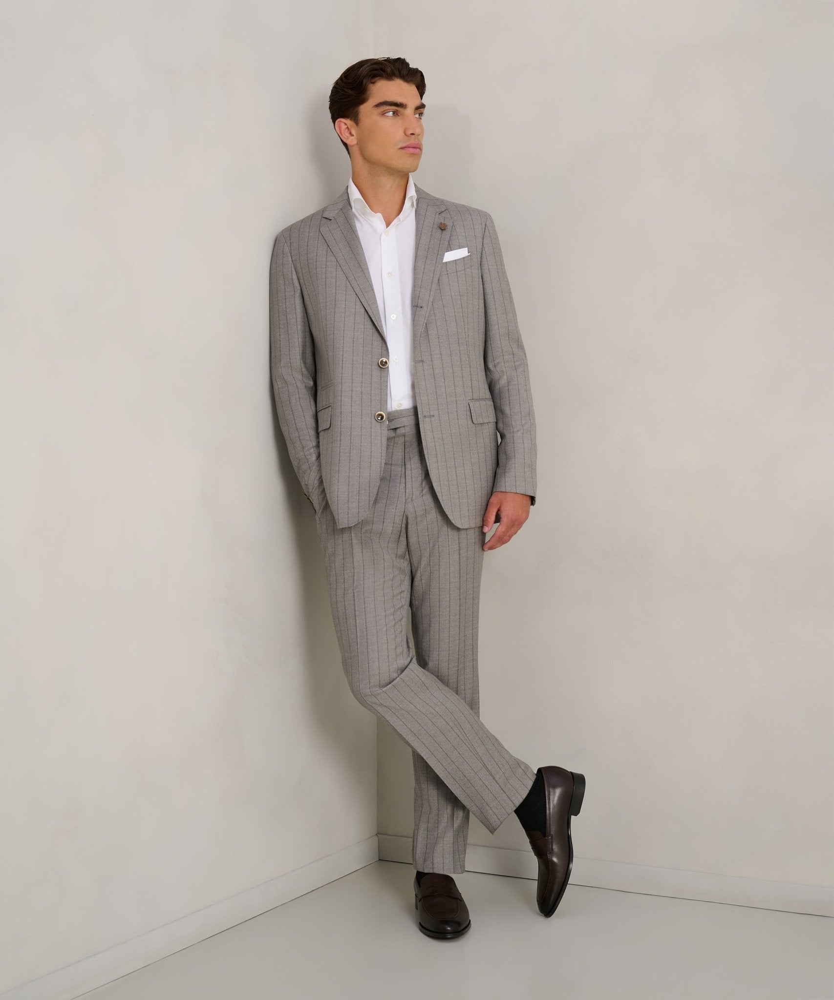 SOCI3TY Limited Pak wol lichtgrijs gestreept - THE SOCIETY SHOP