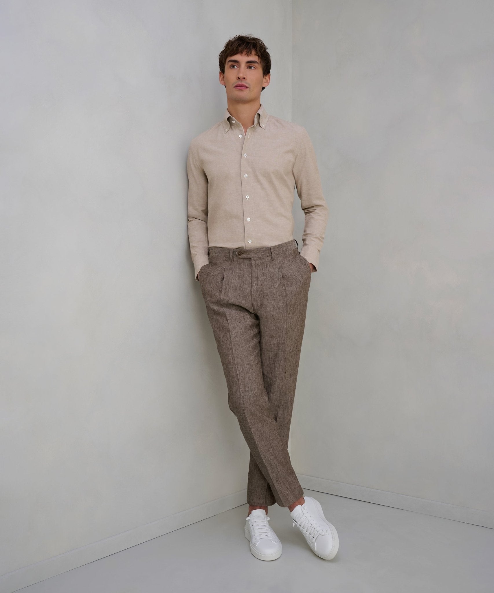 Corneliani Pantalon chambray linnen bruin - The Society Shop