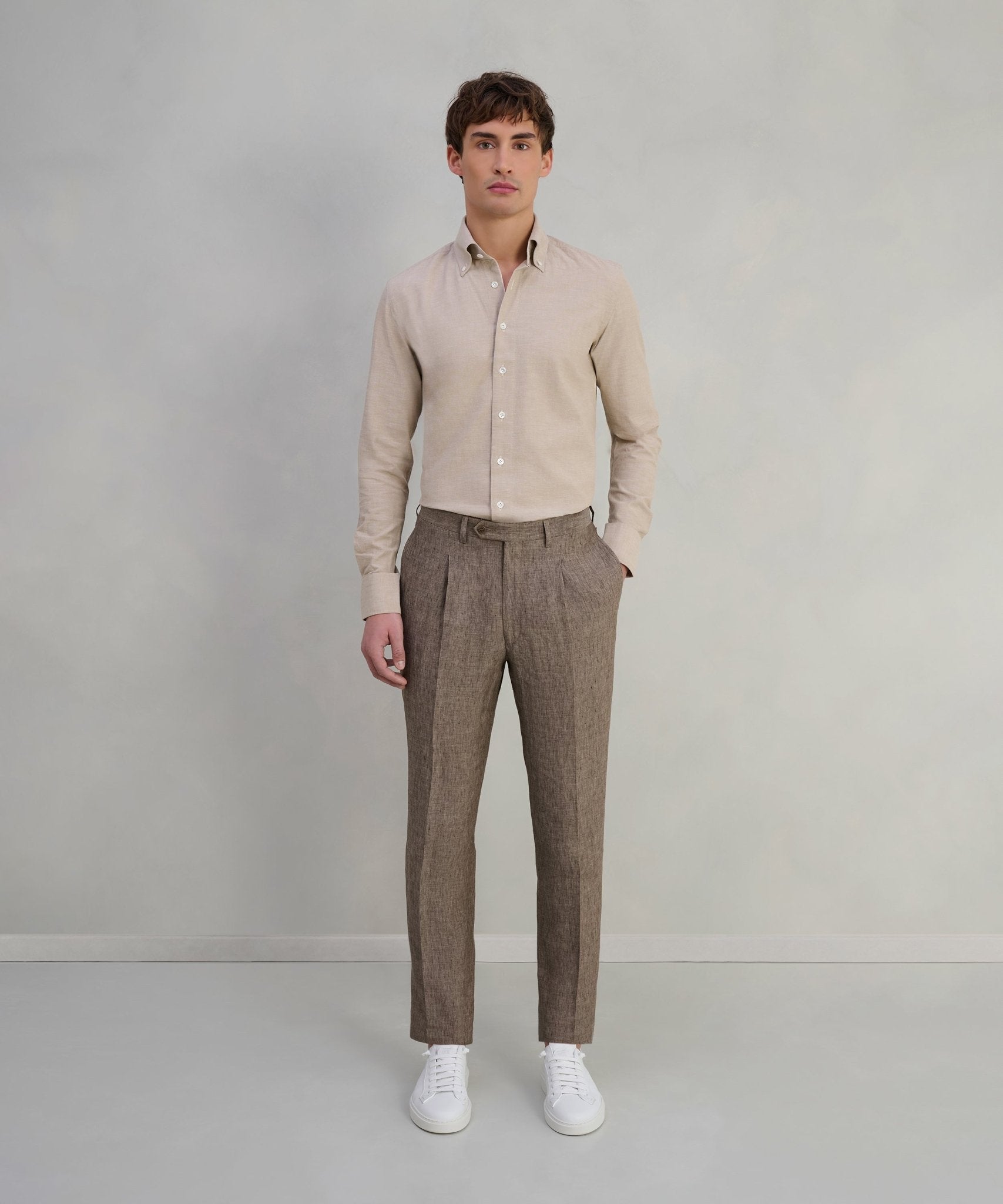 Corneliani Pantalon chambray linnen bruin - The Society Shop