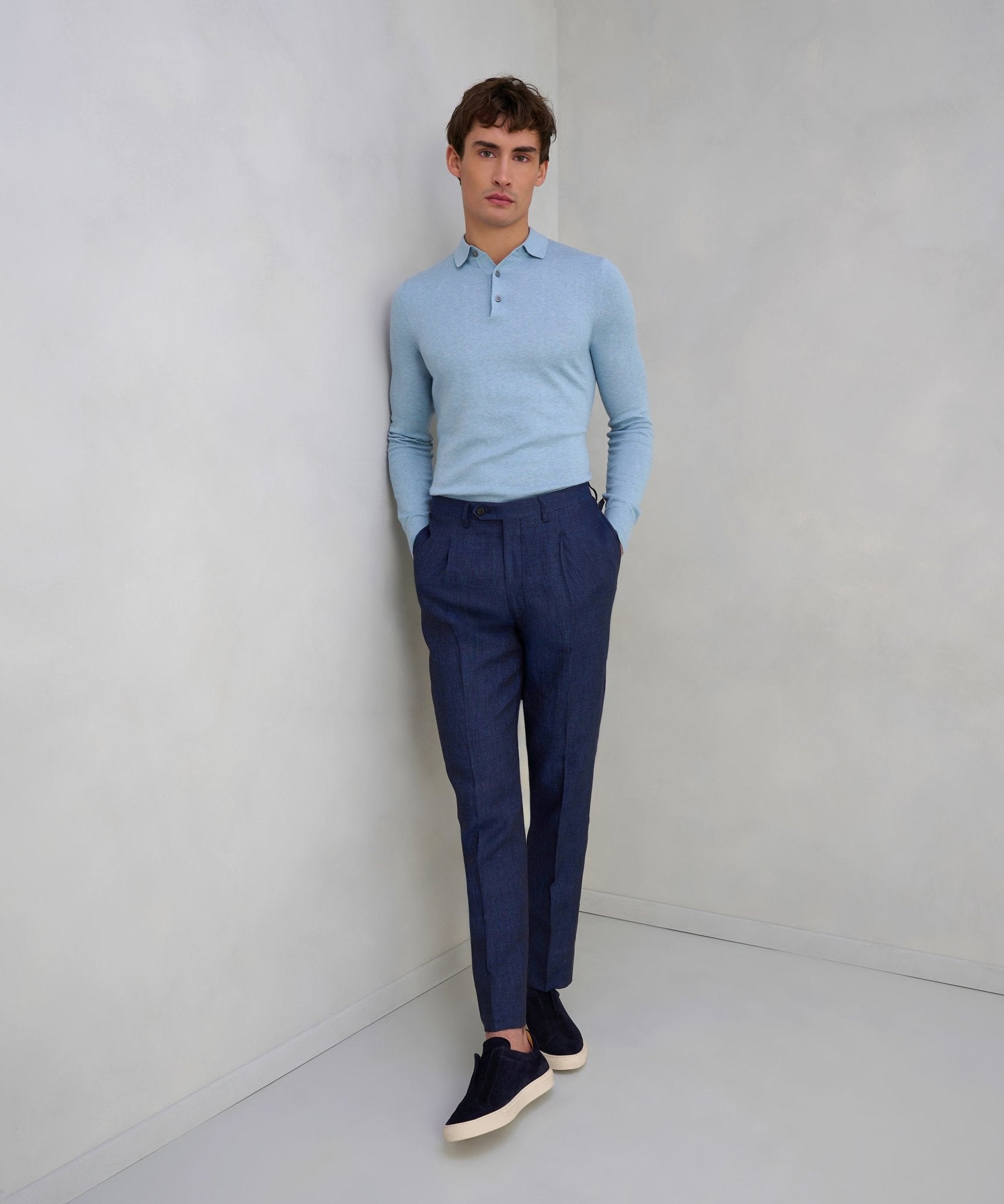 Corneliani Pantalon chambray linnen donkerblauw - The Society Shop