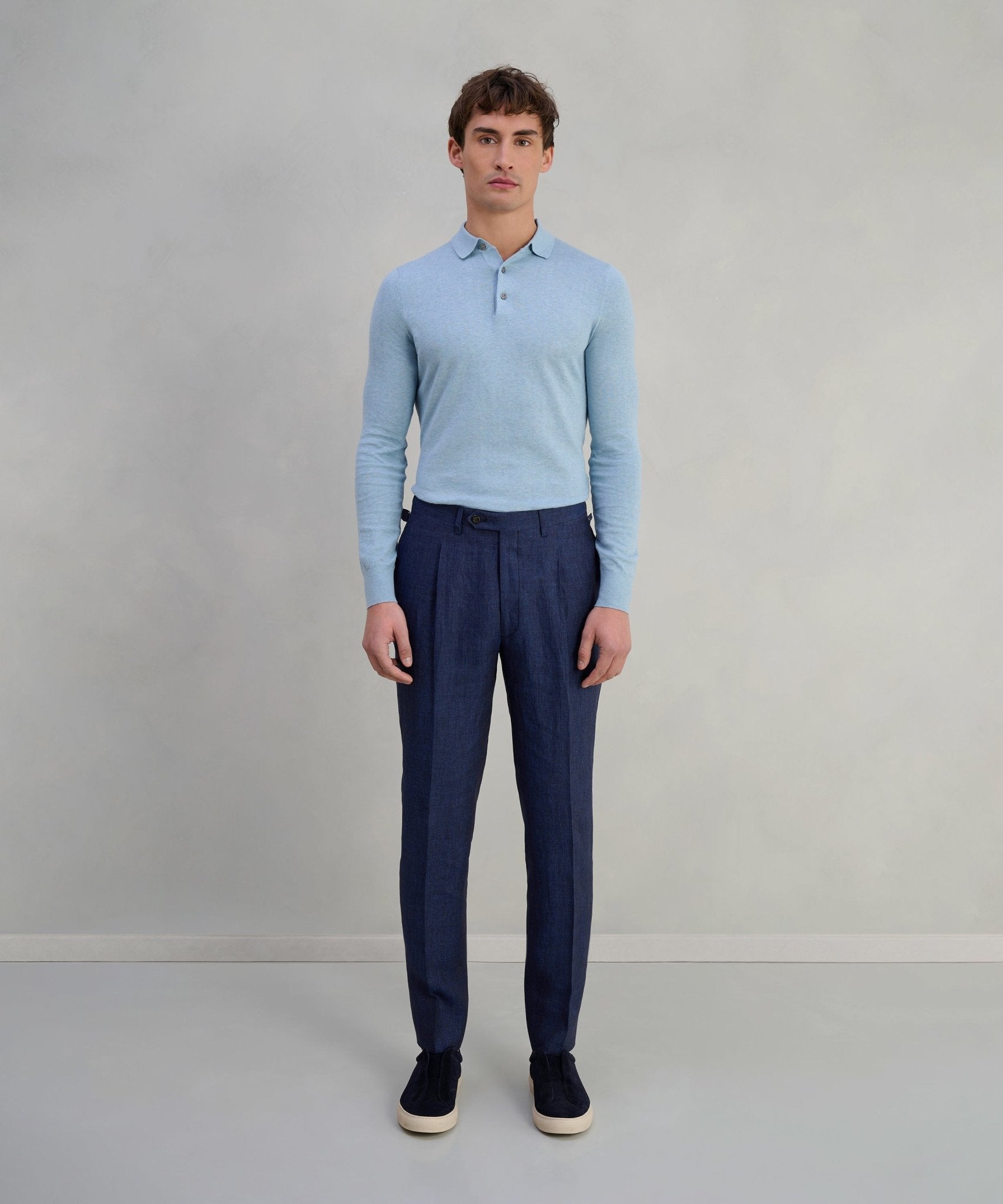 Corneliani Pantalon chambray linnen donkerblauw - The Society Shop