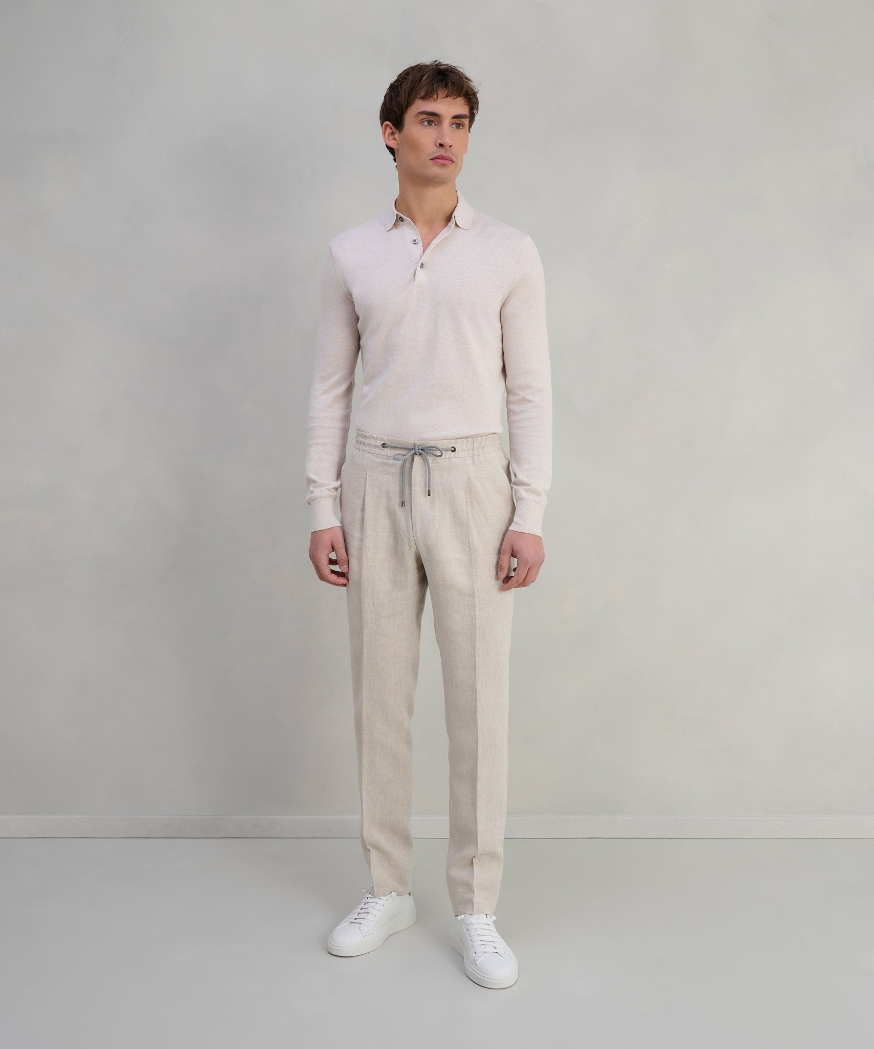 Corneliani Pantalon chambray linnen lichtbruin - The Society Shop