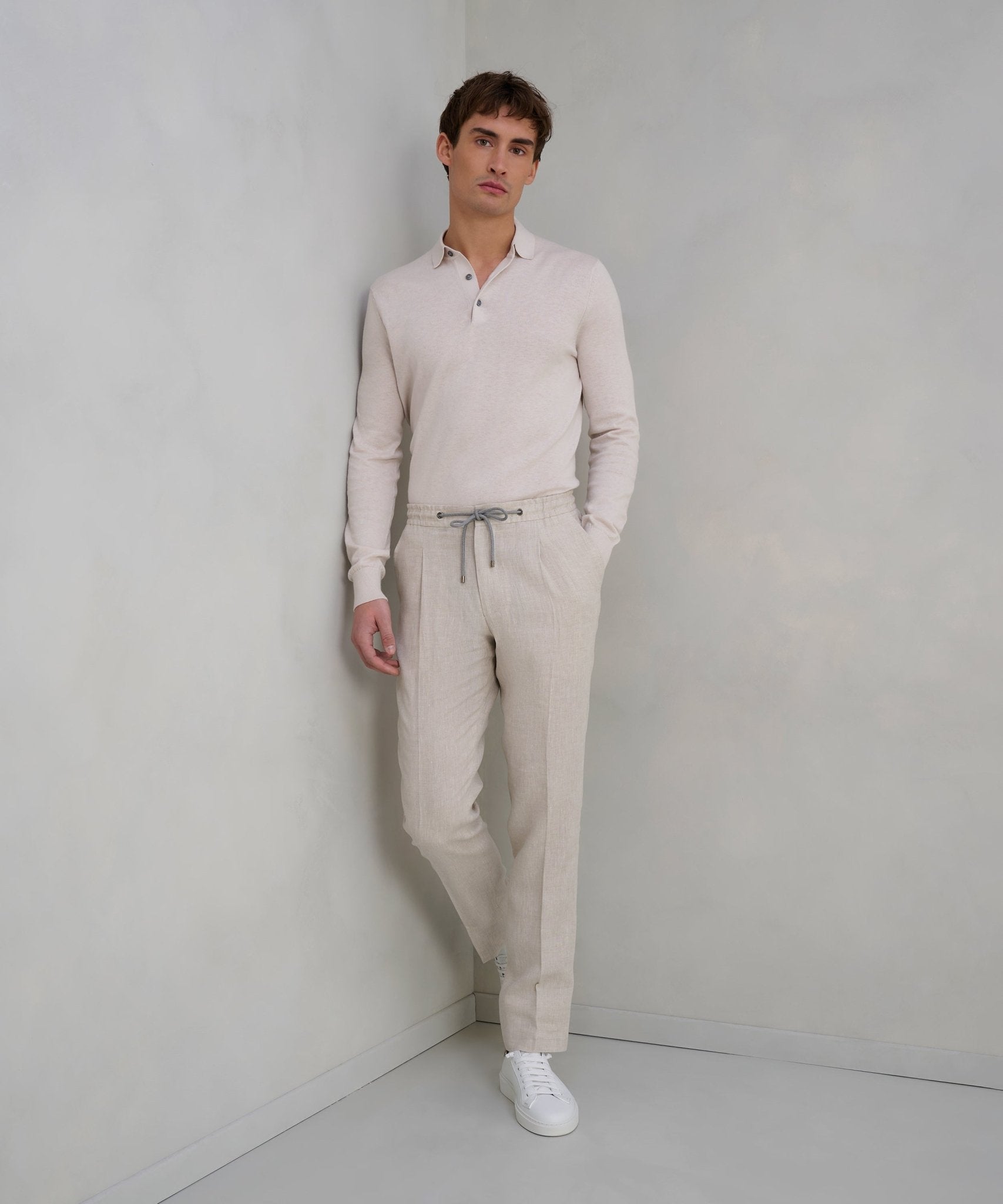 Corneliani Pantalon chambray linnen lichtbruin - The Society Shop