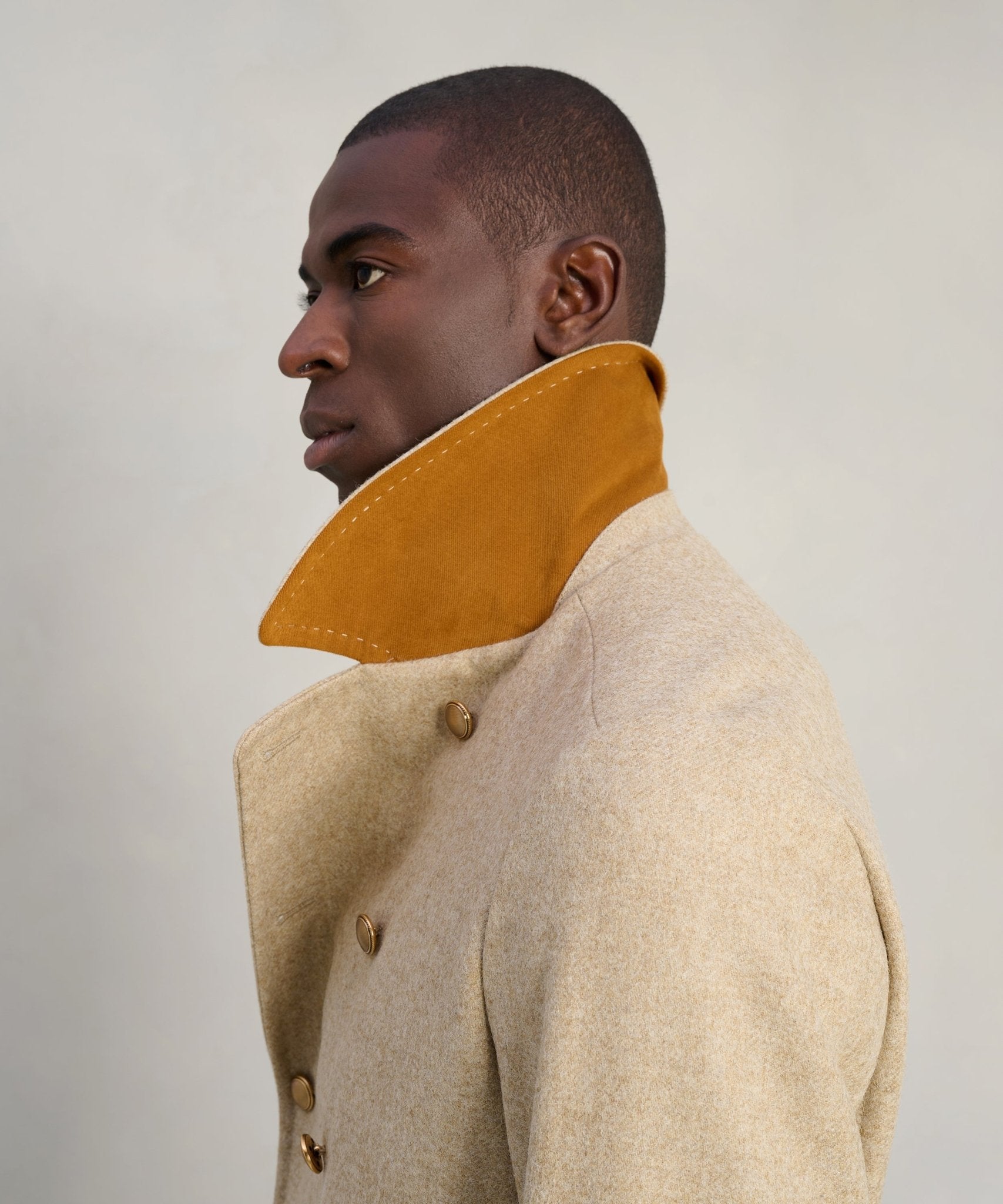 SOCI3TY Limited Pea coat Shetland wol beige - THE SOCIETY SHOP