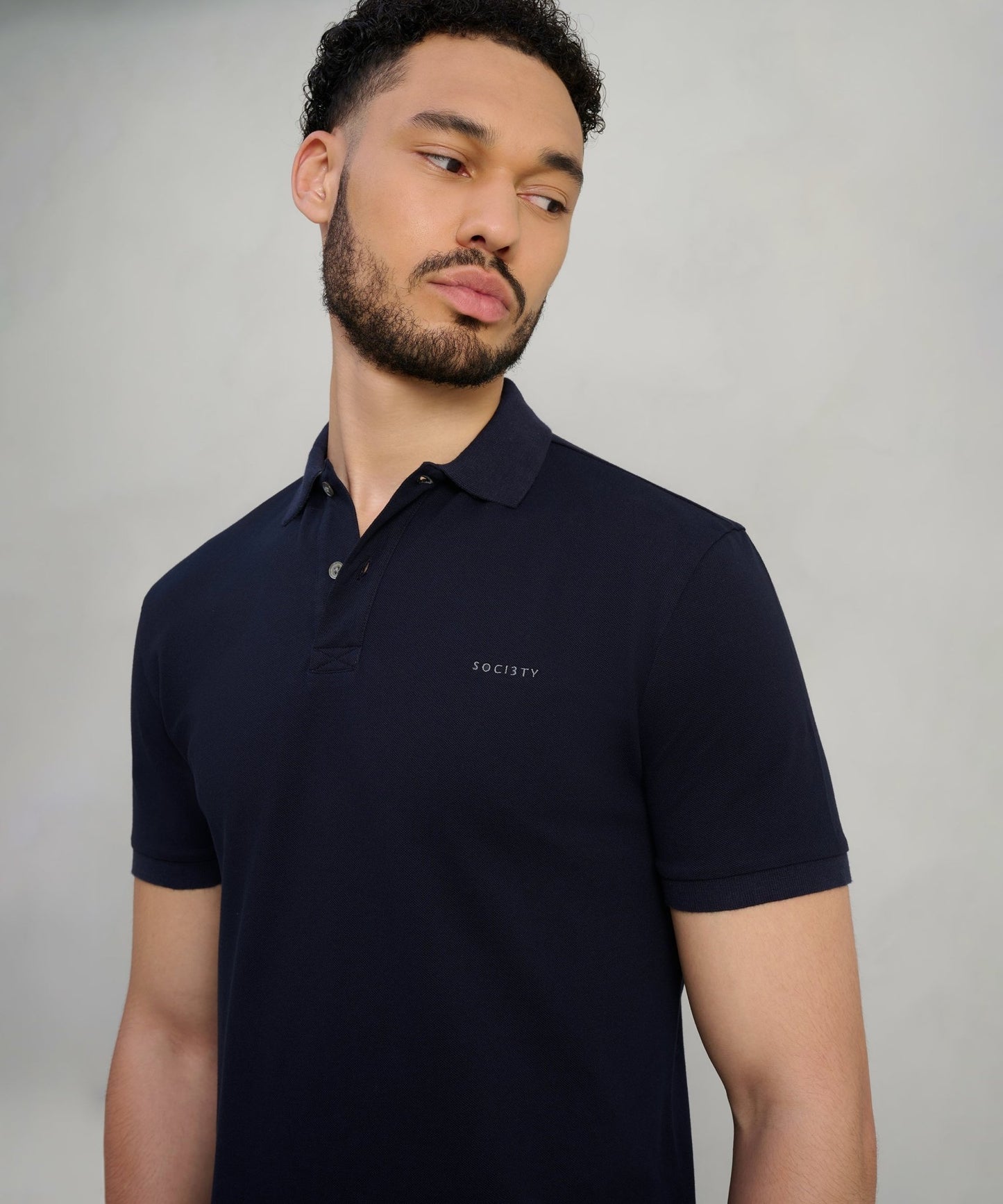 SOCI3TY Polo katoen piqué stretch donkerblauw - THE SOCIETY SHOP