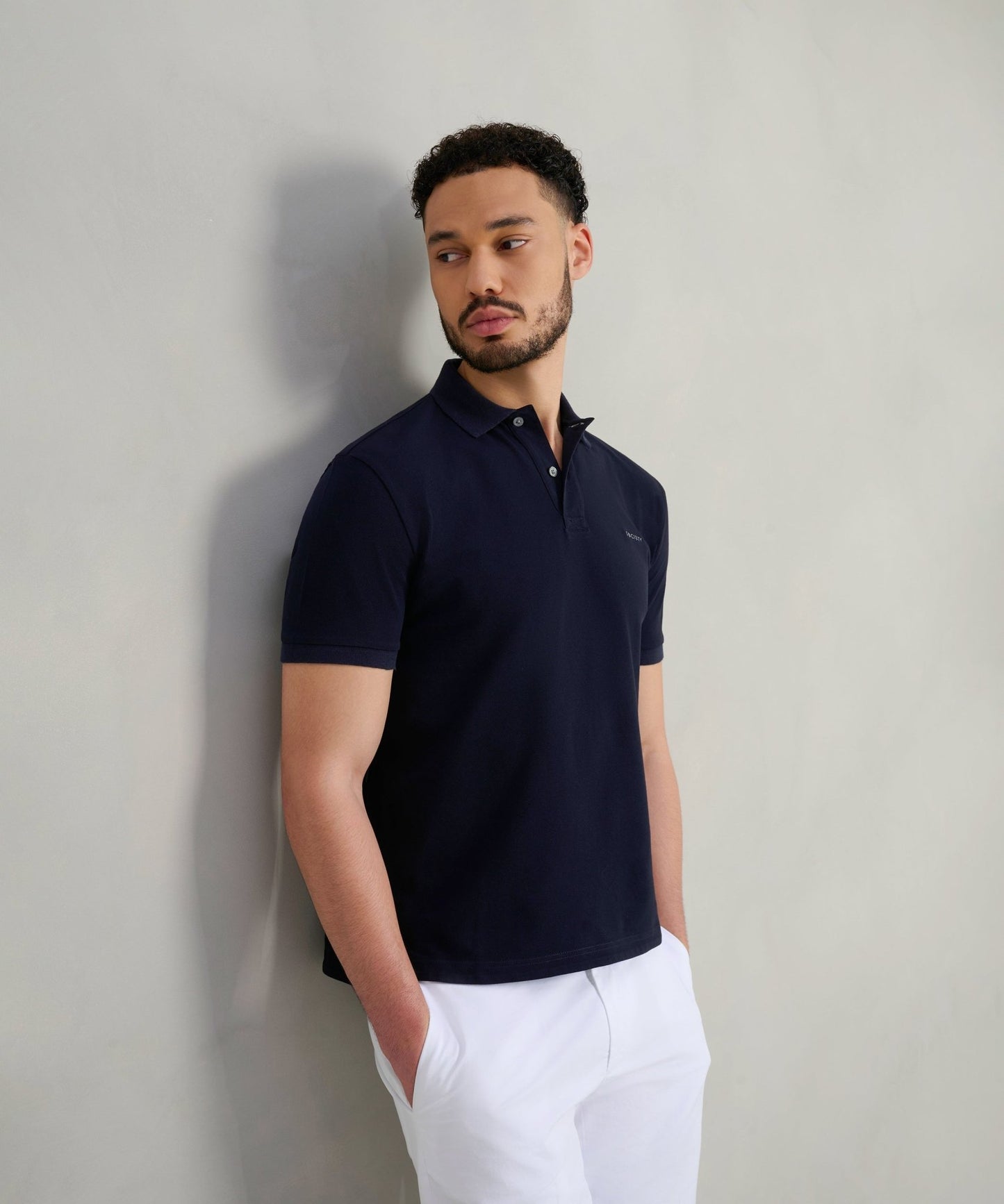SOCI3TY Polo katoen piqué stretch donkerblauw - THE SOCIETY SHOP