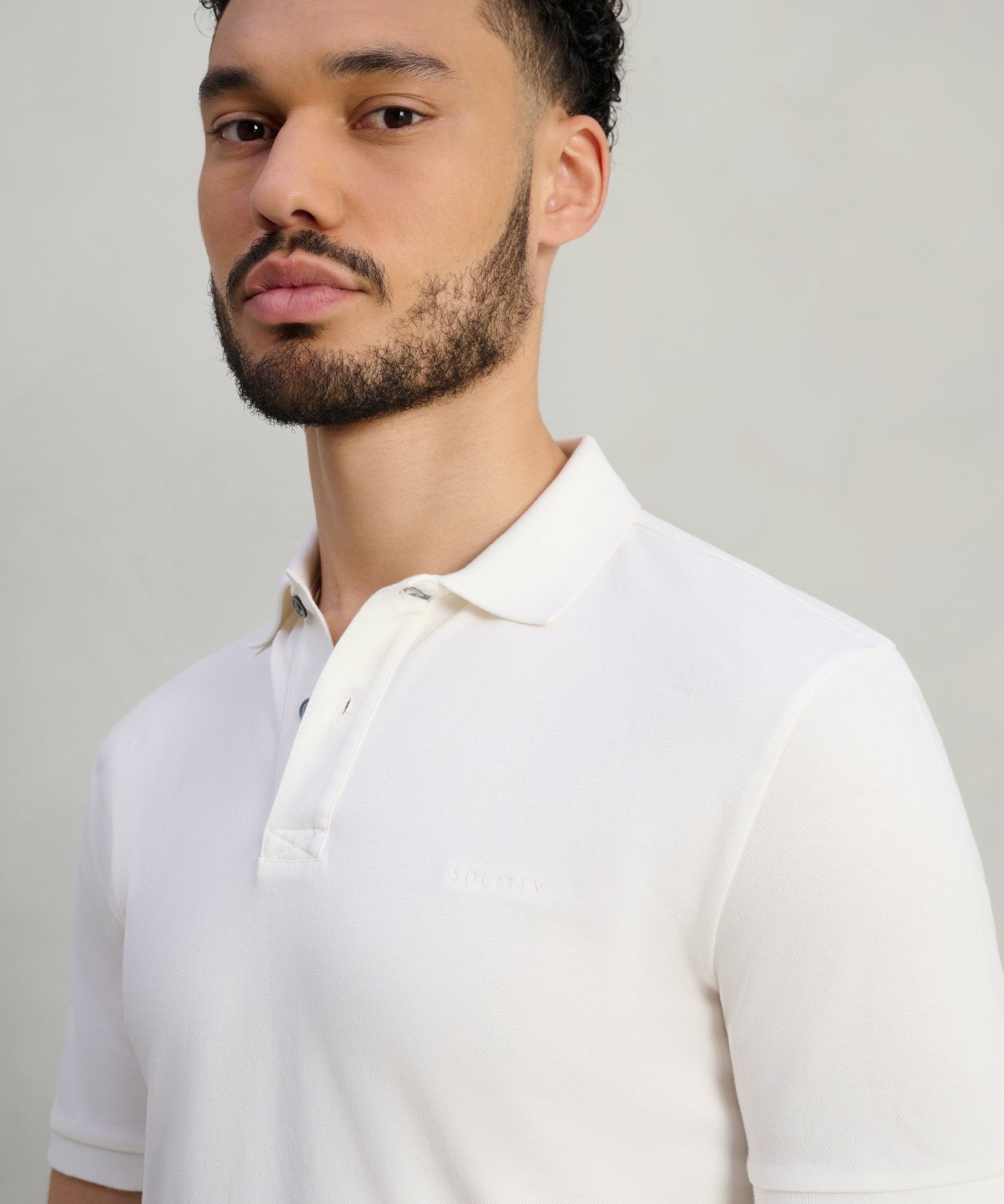 SOCI3TY Polo katoen piqué stretch off - white - THE SOCIETY SHOP