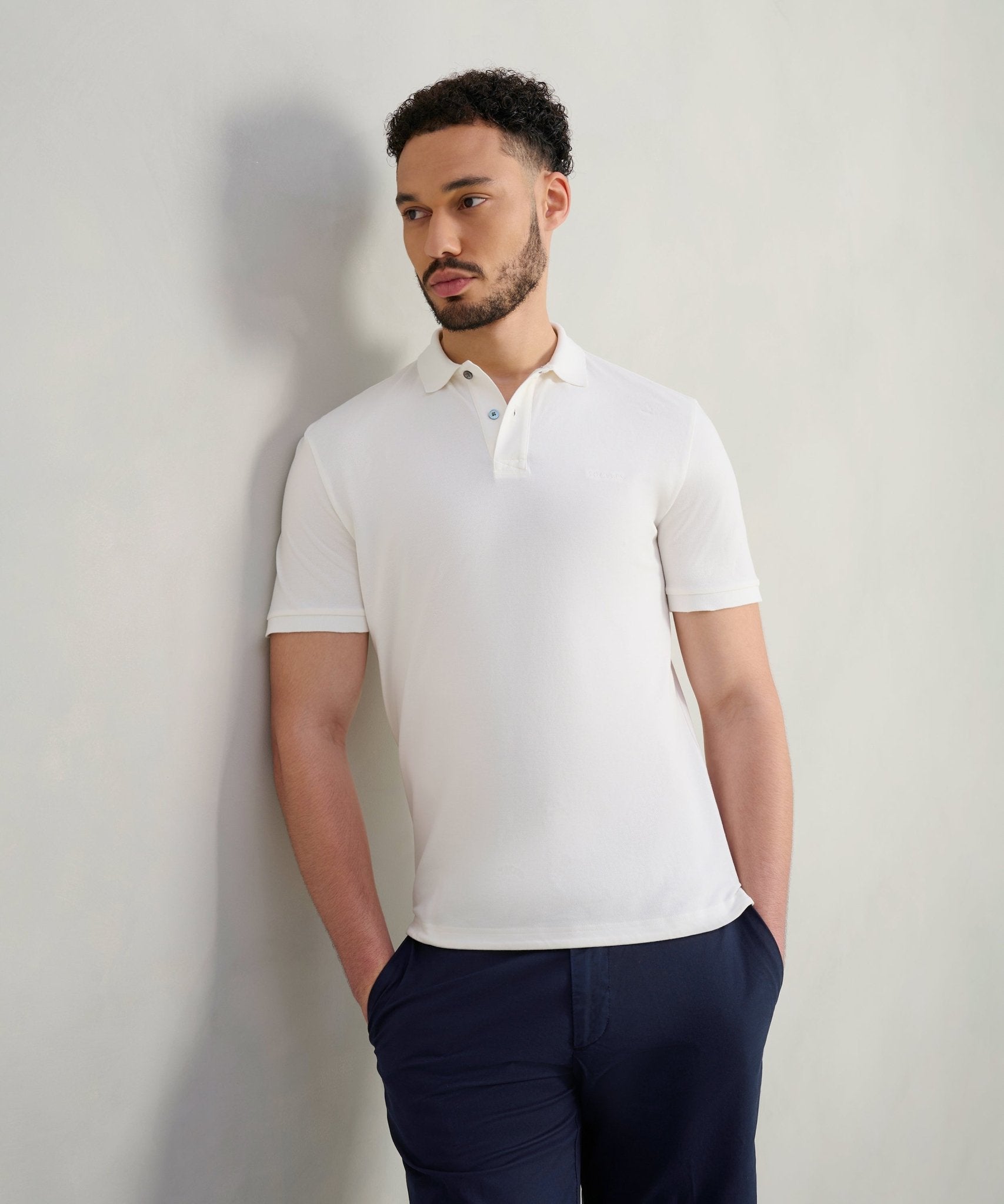 SOCI3TY Polo katoen piqué stretch off - white - THE SOCIETY SHOP