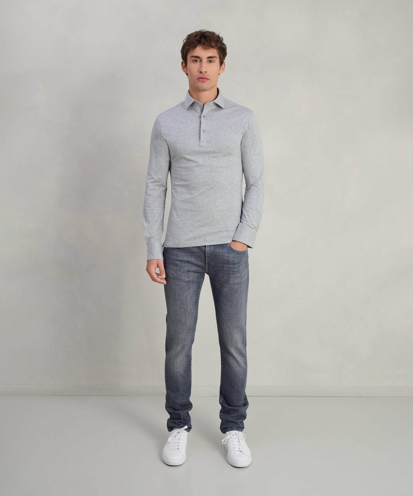 SOCI3TY Polo lange mouw katoen grijs - The Society Shop