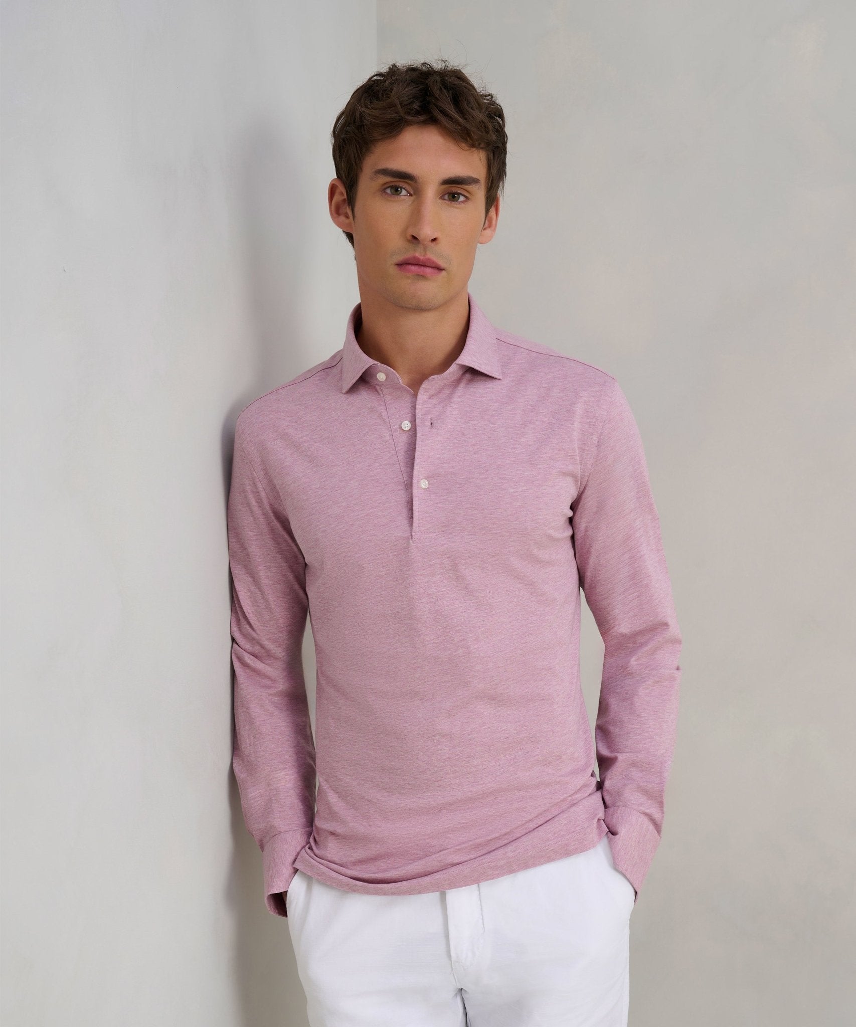 SOCI3TY Polo lange mouw katoen roze - The Society Shop