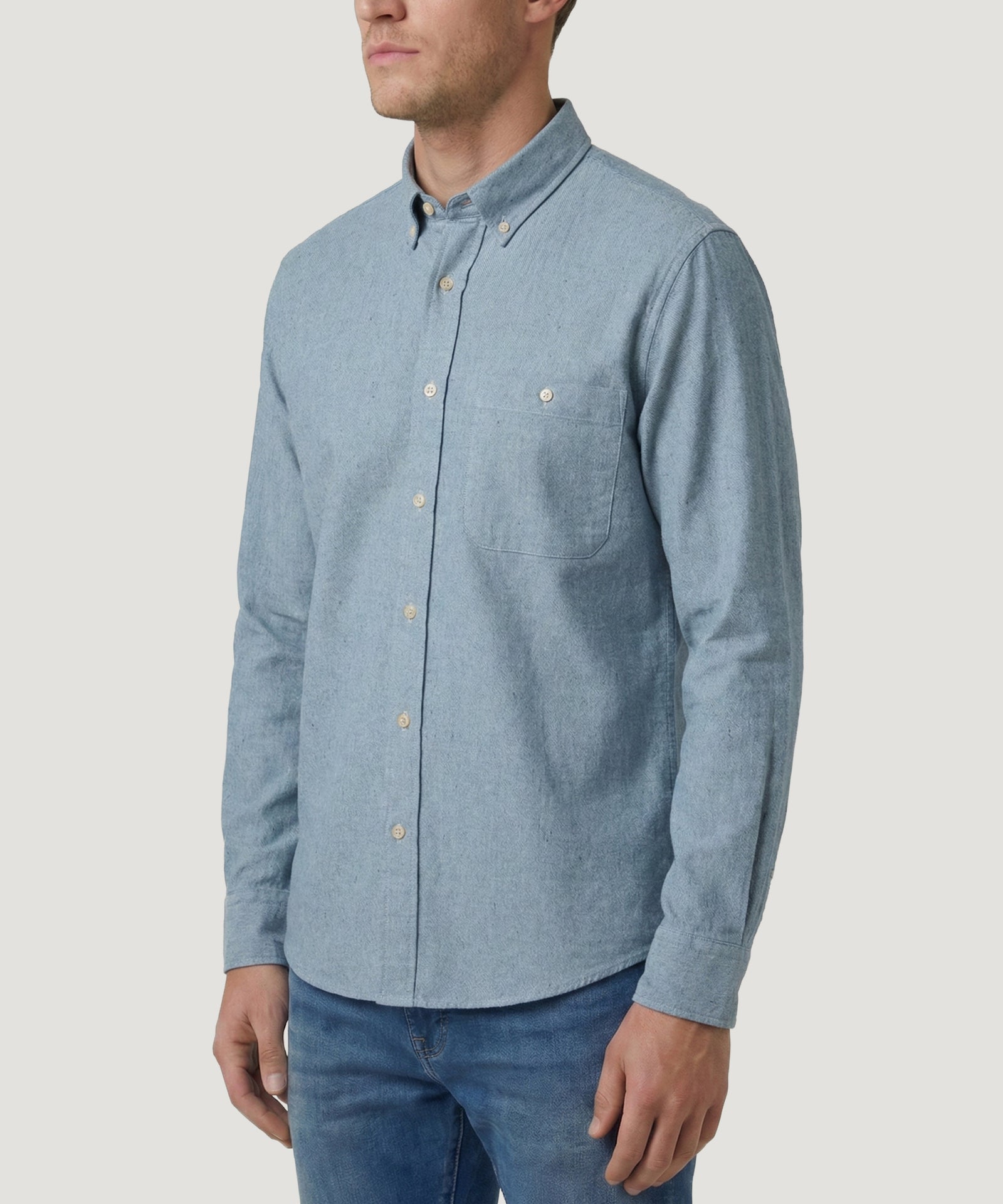 Profuomo Relaxed fit casual shirt katoen chambray blauw - THE SOCIETY SHOP