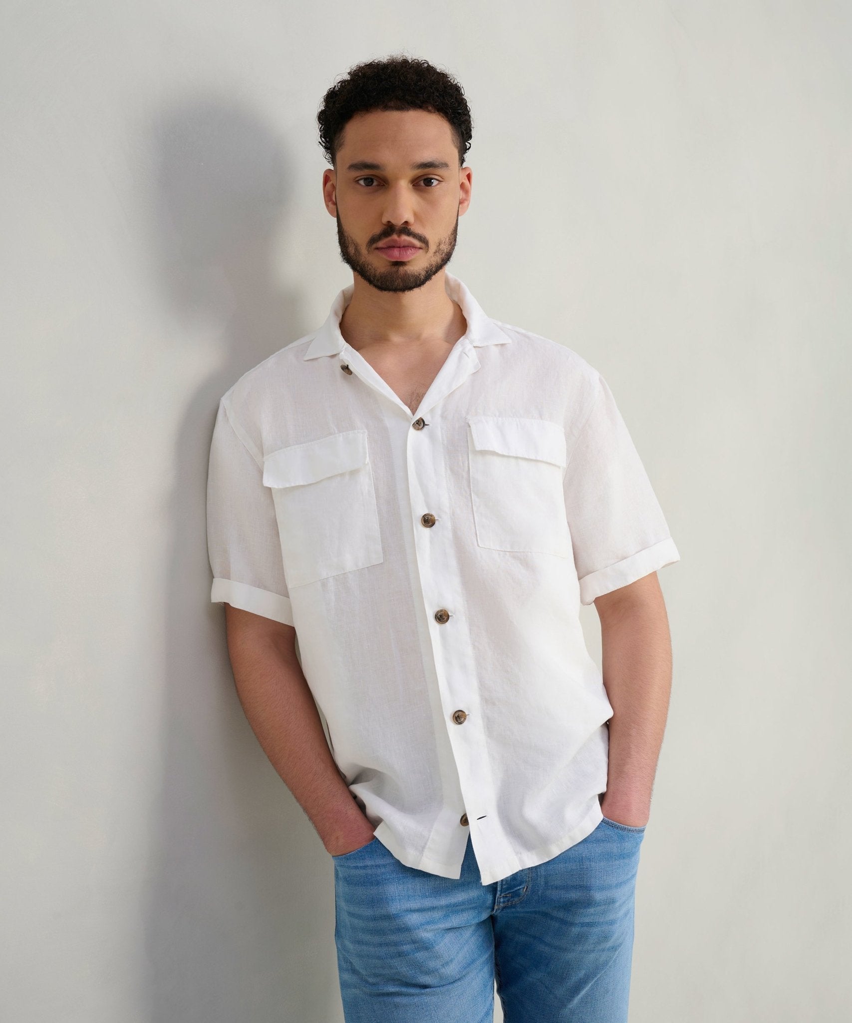 SOCI3TY Resort shirt gewassen linnen off - white - THE SOCIETY SHOP