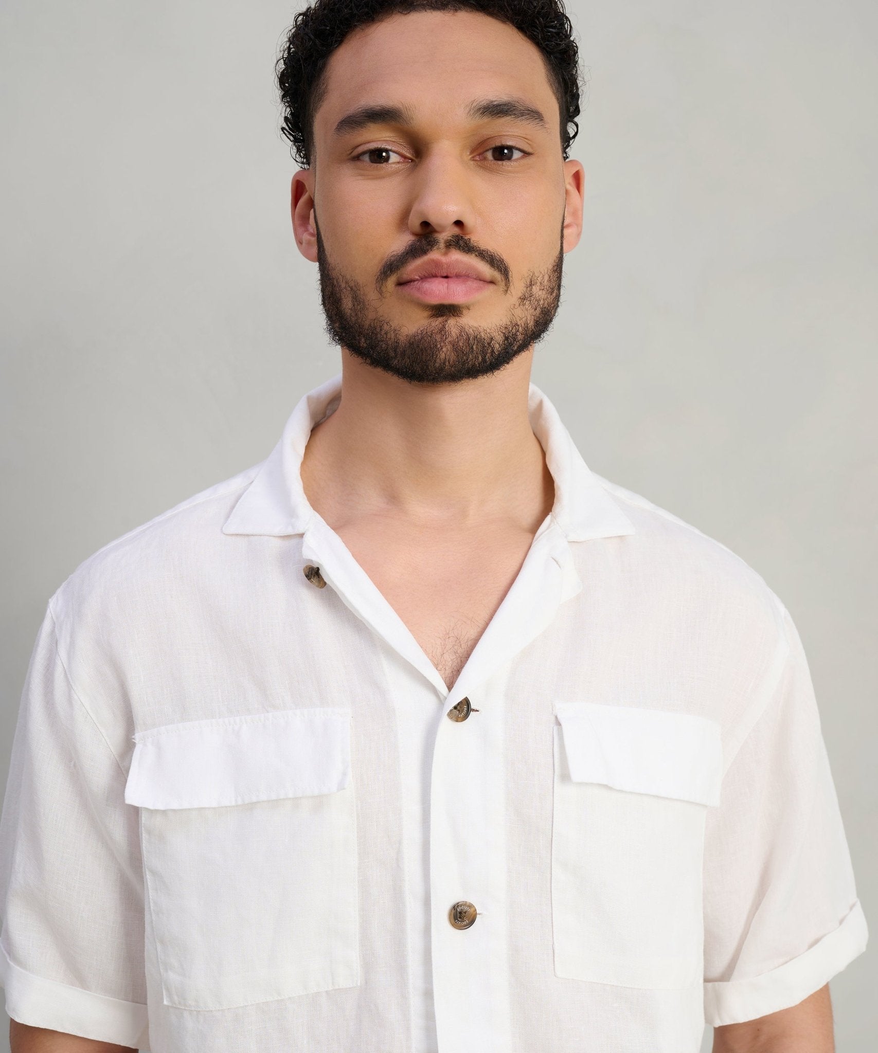 SOCI3TY Resort shirt gewassen linnen off - white - THE SOCIETY SHOP
