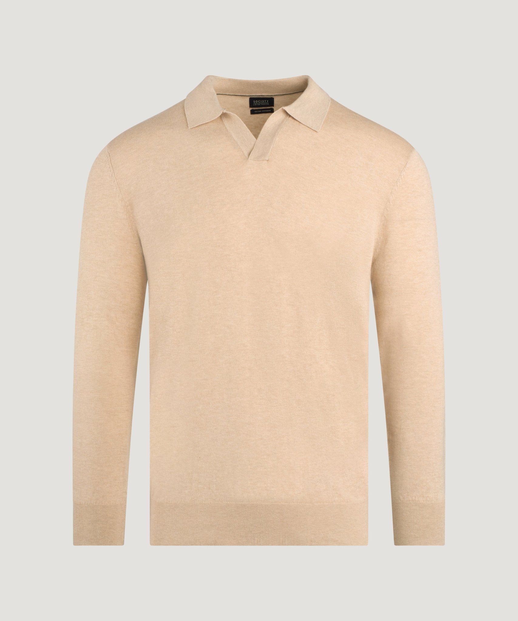 SOCI3TY Limited Fashion Riva buttonless long sleeve polo Cotton Cashmere beige - THE SOCIETY SHOP
