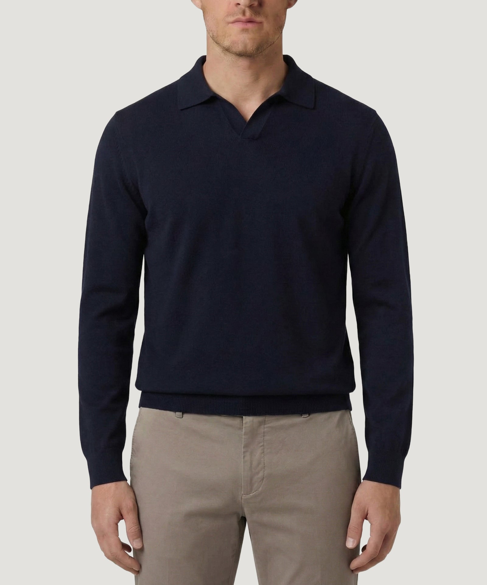 SOCI3TY Limited Fashion Riva buttonless long sleeve polo Cotton Cashmere donkerblauw - THE SOCIETY SHOP