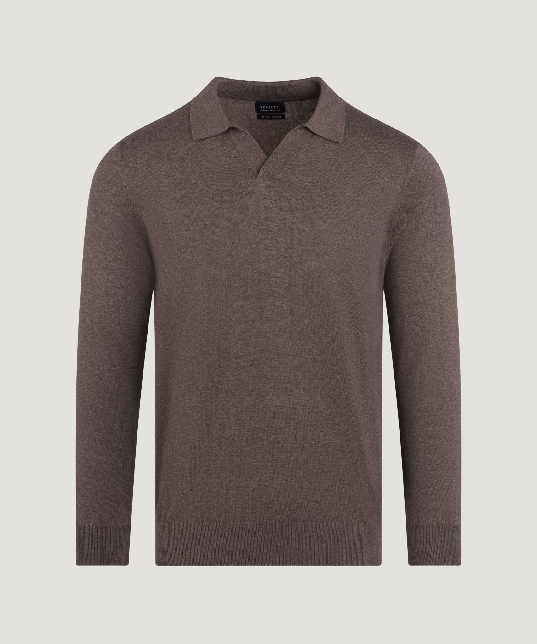SOCI3TY Limited Fashion Riva buttonless long sleeve polo Cotton Cashmere donkerbruin - THE SOCIETY SHOP