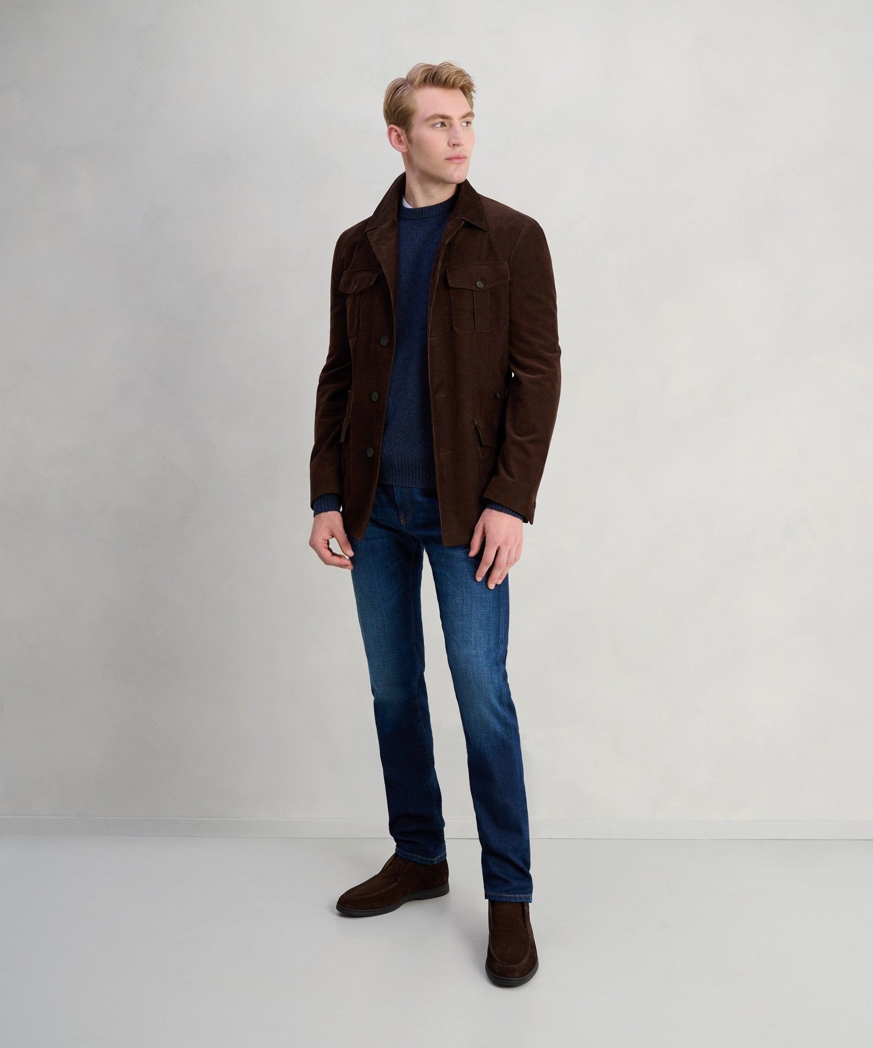SOCI3TY Safari jacket katoen ribcord donkerbruin (woven by Pontoglio) - The Society Shop