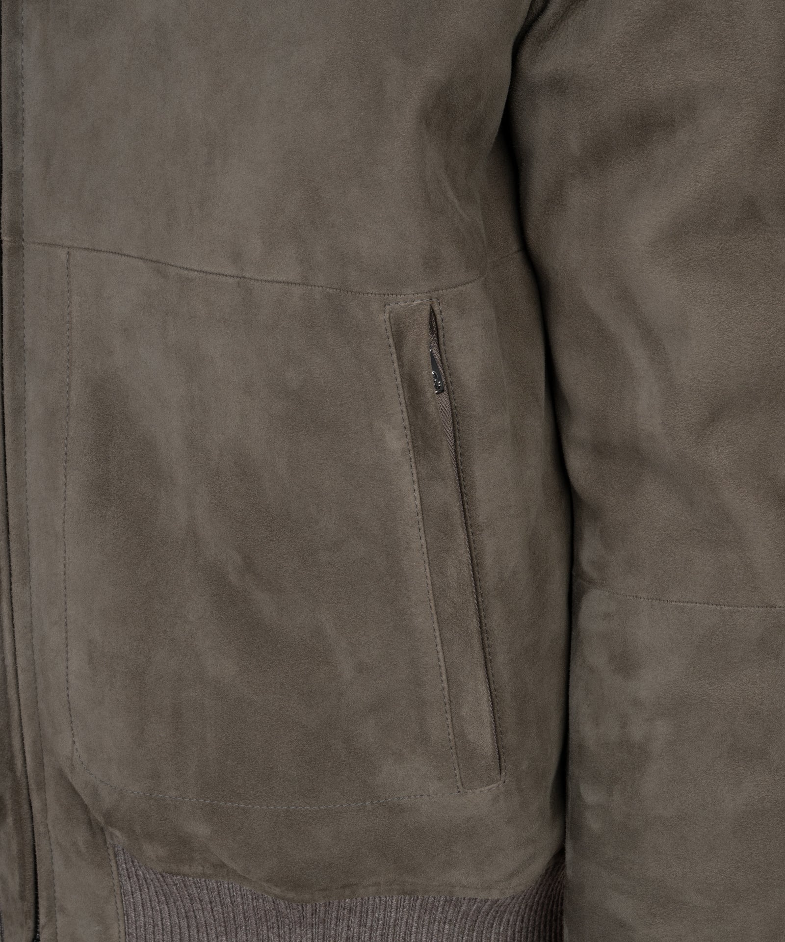 Corneliani Suède jacket met shearling kraag taupe - THE SOCIETY SHOP
