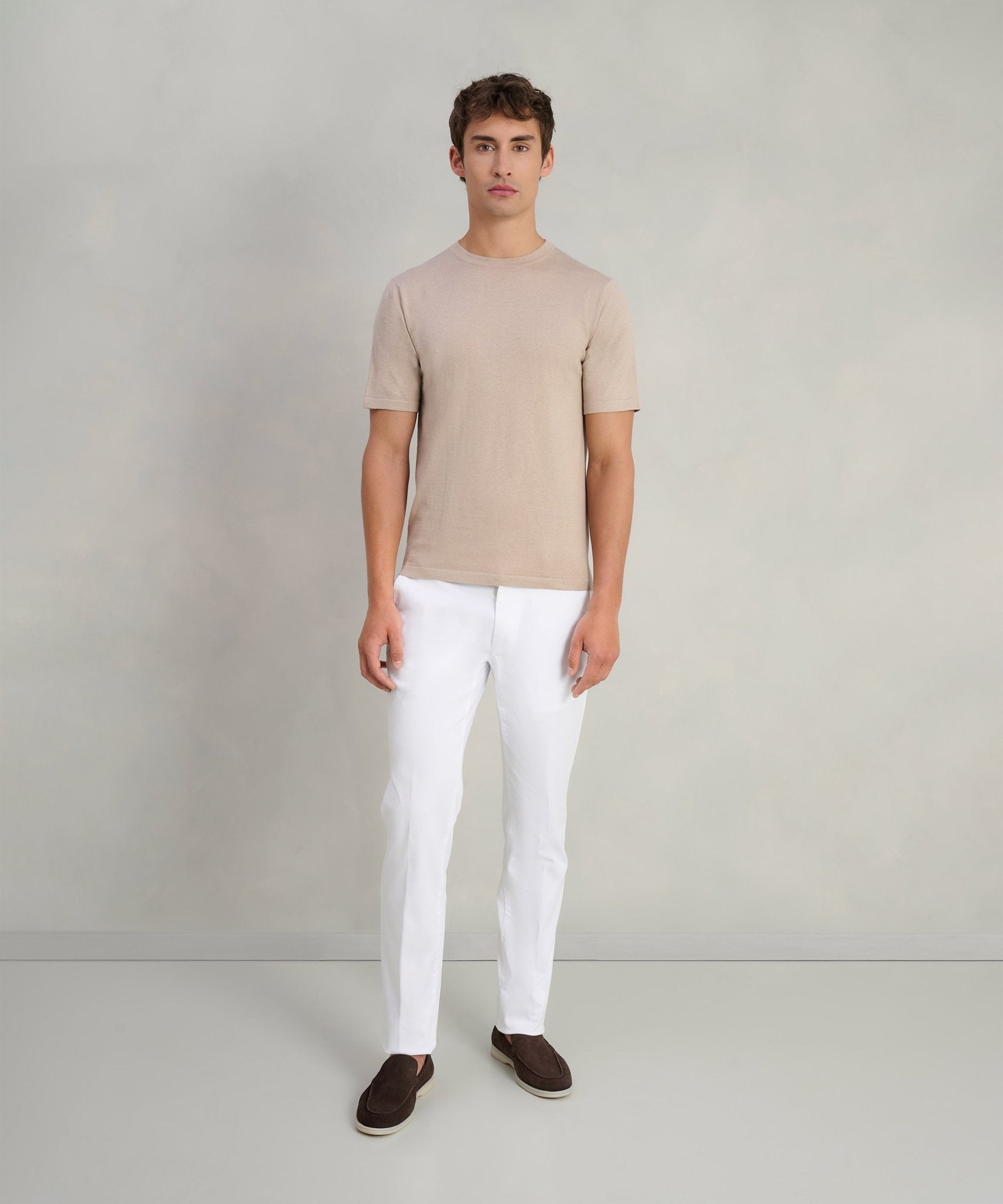 SOCI3TY T-shirt katoen/zijde/kasjmier beige - The Society Shop