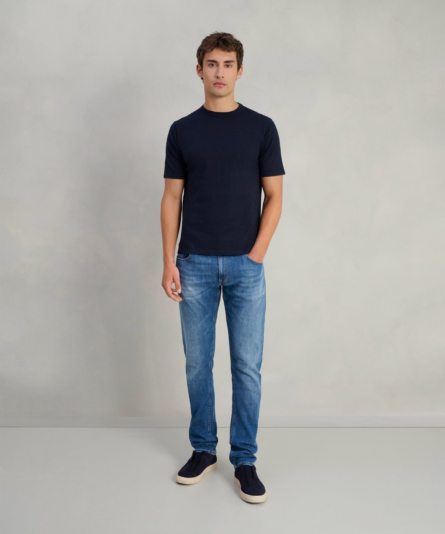 SOCI3TY T-shirt katoen/zijde/kasjmier donkerblauw - The Society Shop