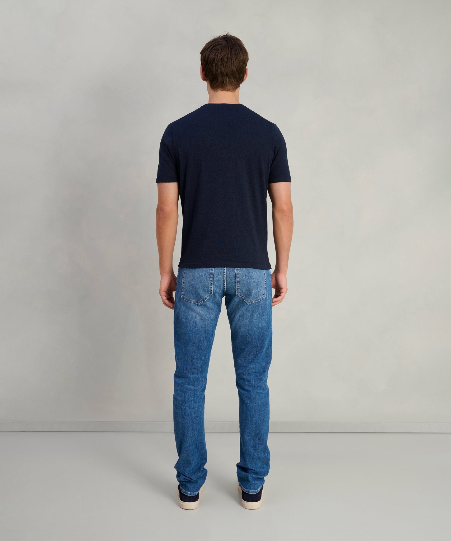 SOCI3TY T-shirt katoen/zijde/kasjmier donkerblauw - The Society Shop