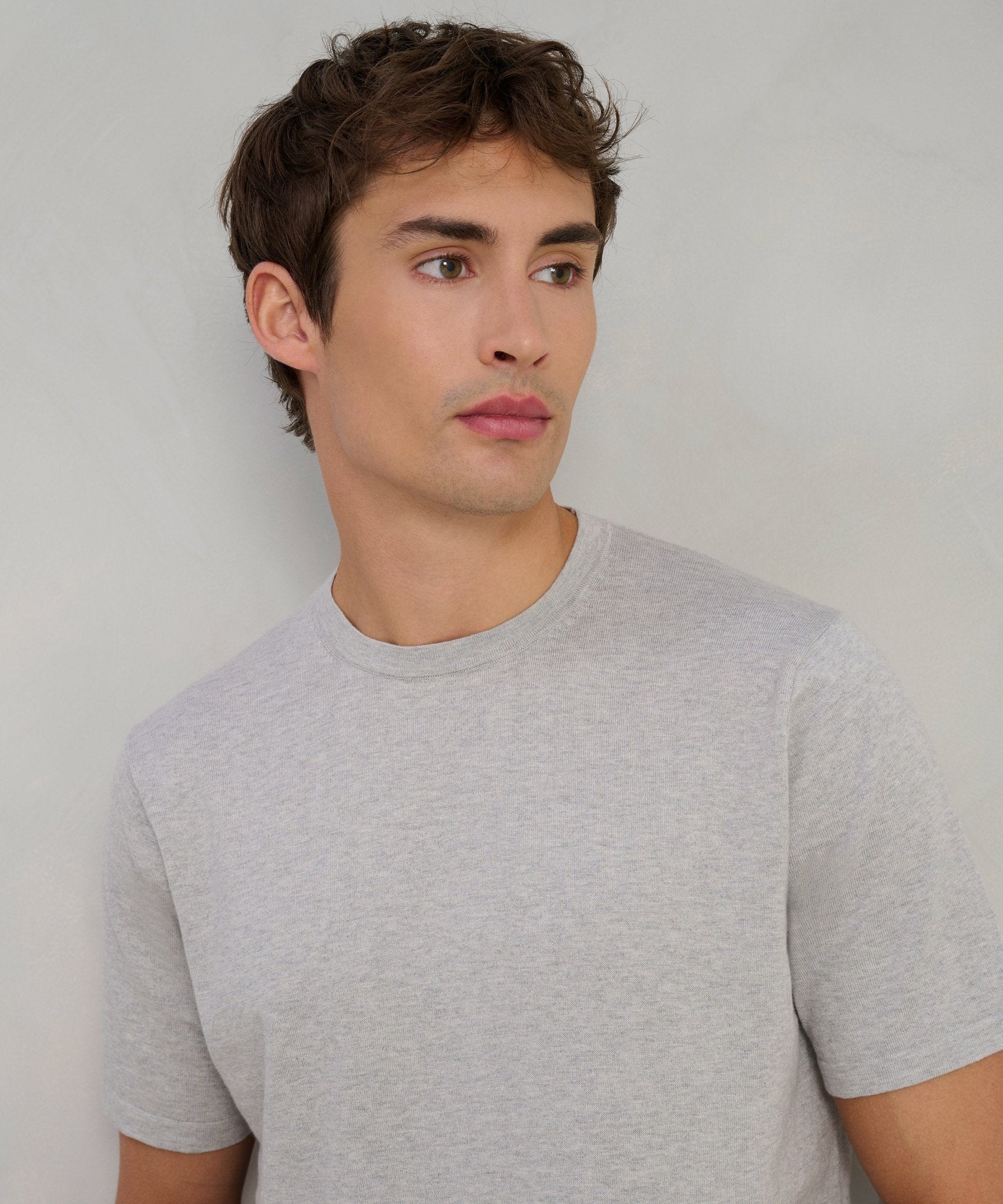 SOCI3TY T-shirt katoen/zijde/kasjmier lichtgrijs - The Society Shop