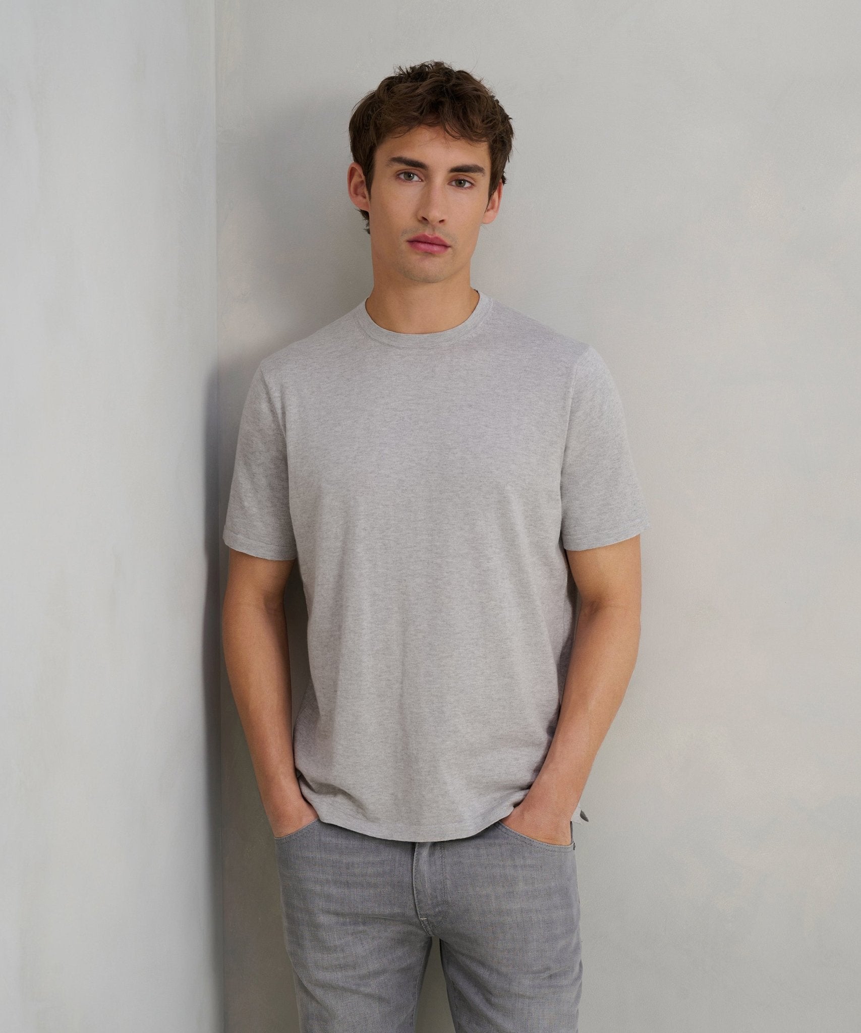 SOCI3TY T-shirt katoen/zijde/kasjmier lichtgrijs - The Society Shop