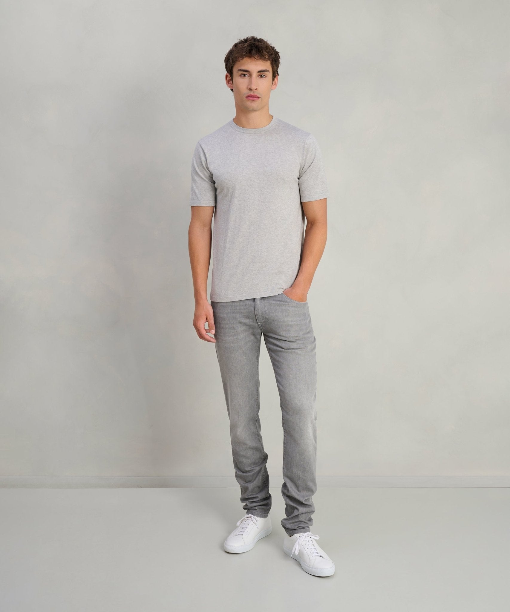 SOCI3TY T-shirt katoen/zijde/kasjmier lichtgrijs - The Society Shop