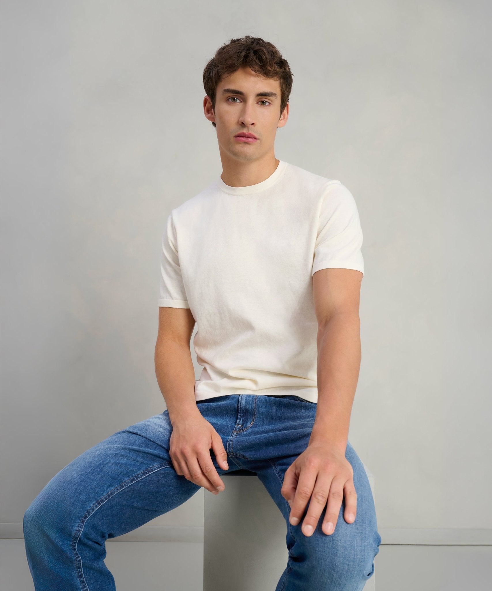 SOCI3TY T-shirt katoen/zijde/kasjmier off - white - The Society Shop