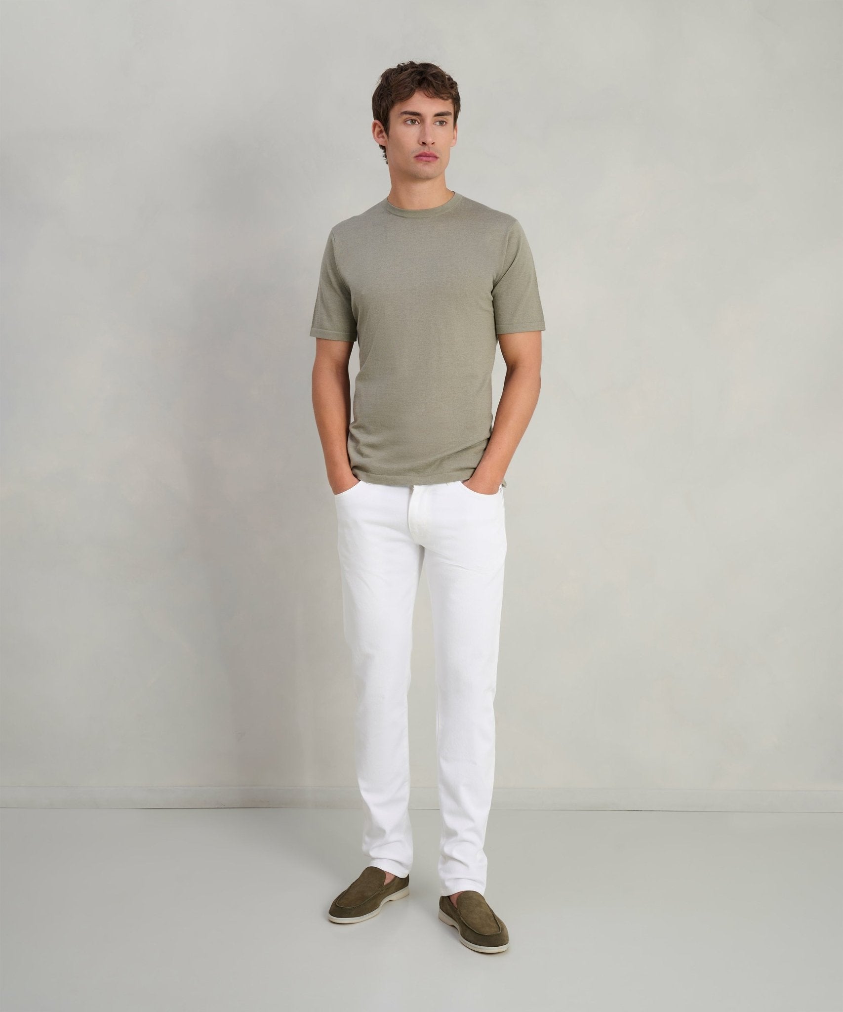 SOCI3TY T-shirt katoen/zijde/kasjmier olijfgroen - The Society Shop